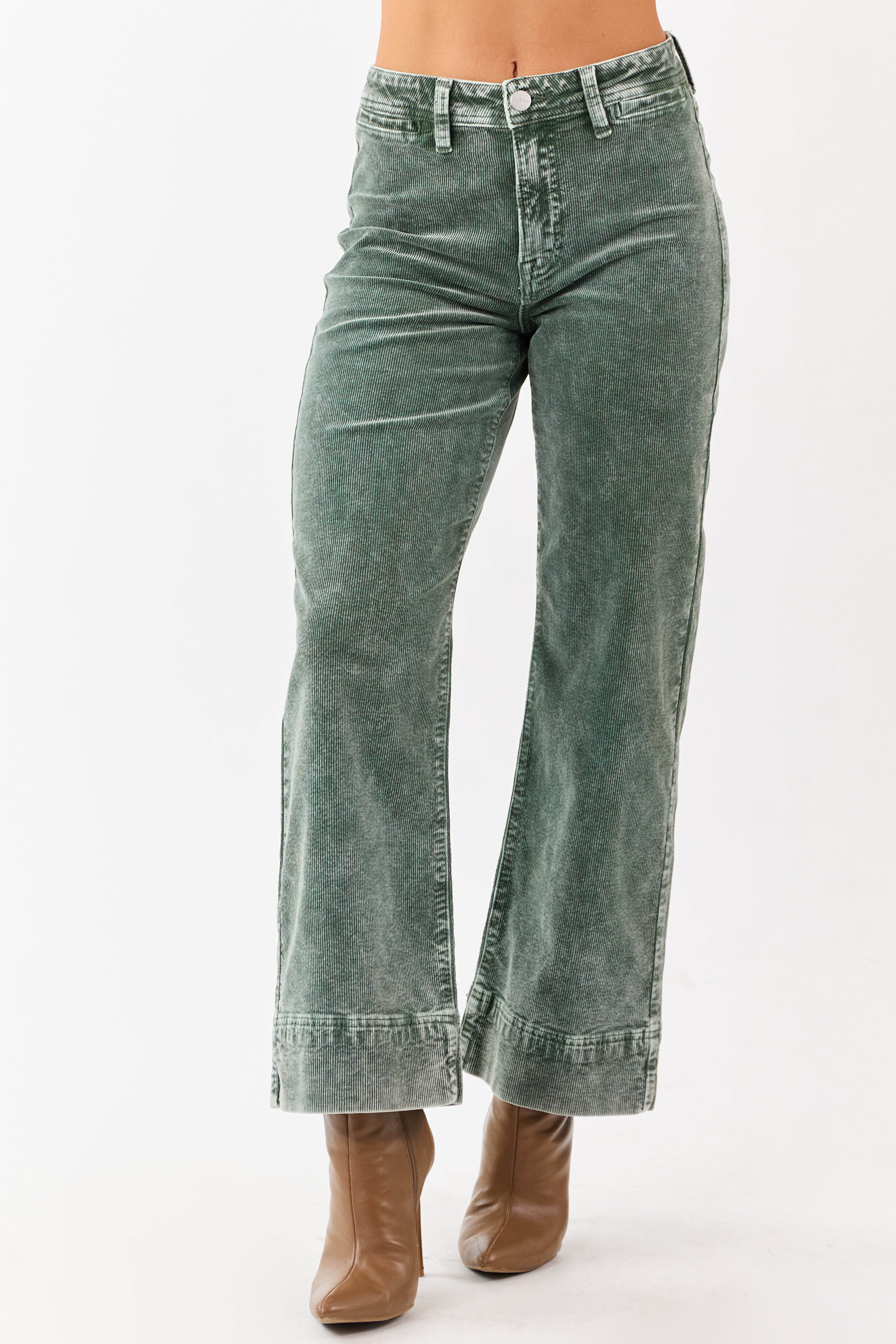 Risen Juniper Mineral Washed Corduroy Relaxed Pants | Lime Lush