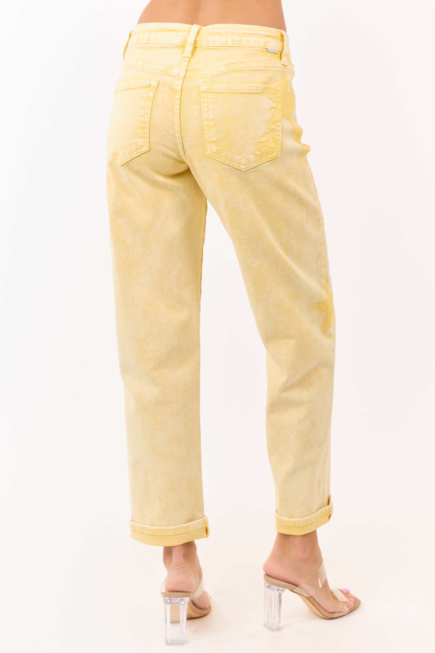Risen Lemon Washed Star Stretchy Straight Jeans