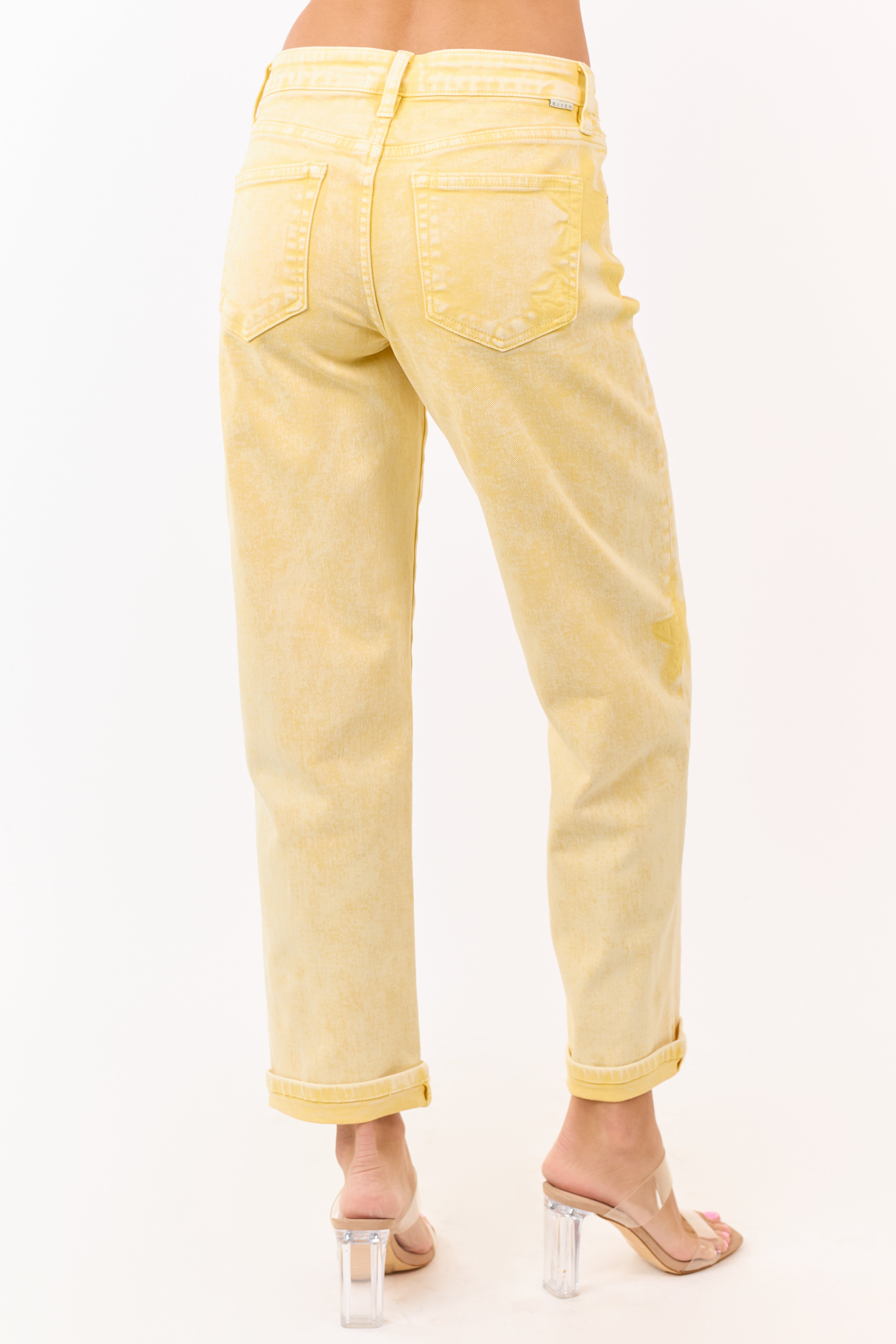 Risen Lemon Washed Star Stretchy Straight Jeans