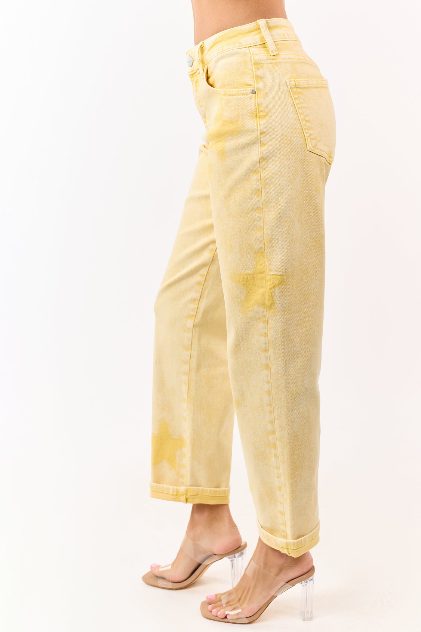 Risen Lemon Washed Star Stretchy Straight Jeans