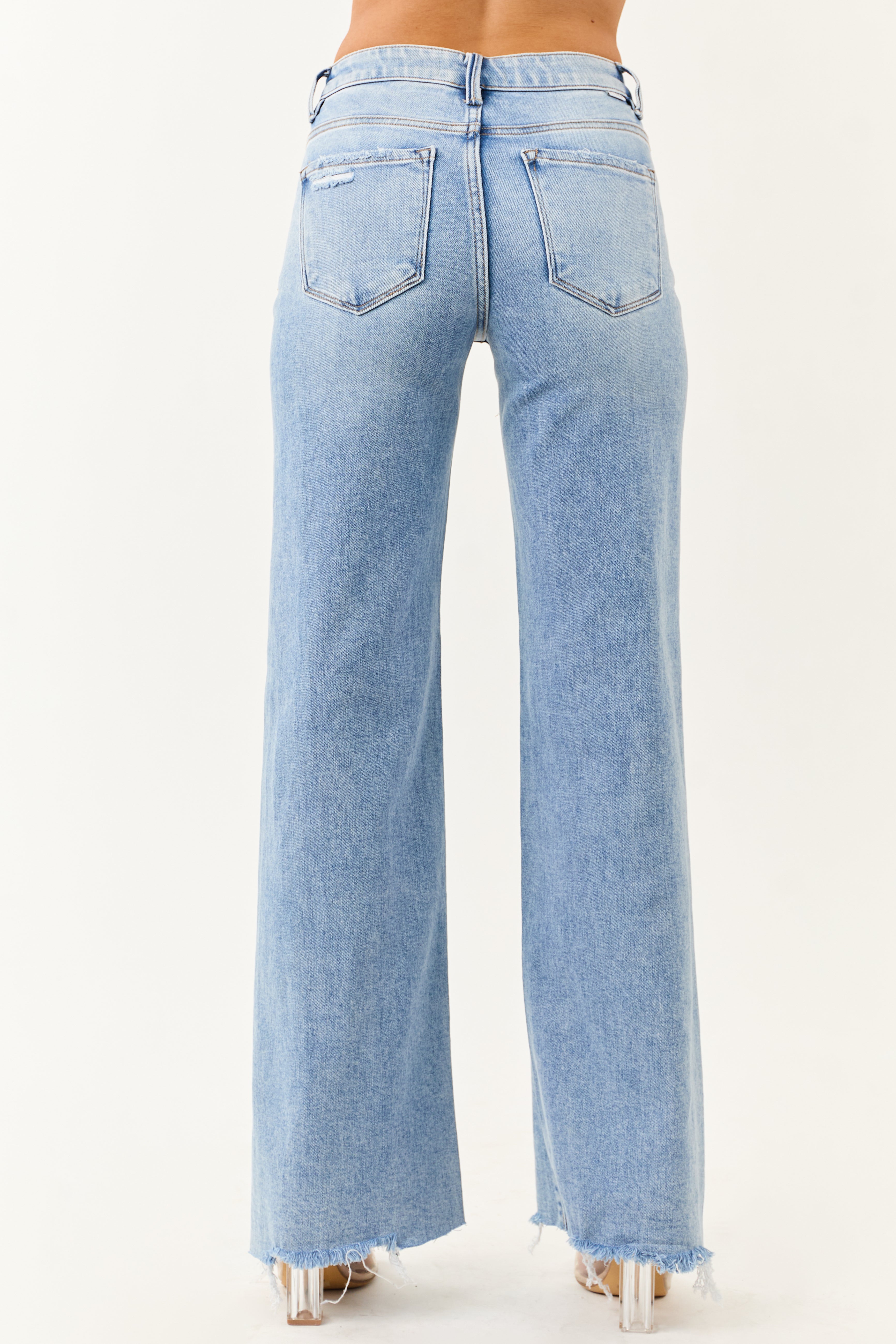 Risen Light Stretchy Tummy Control Wide Leg Jeans