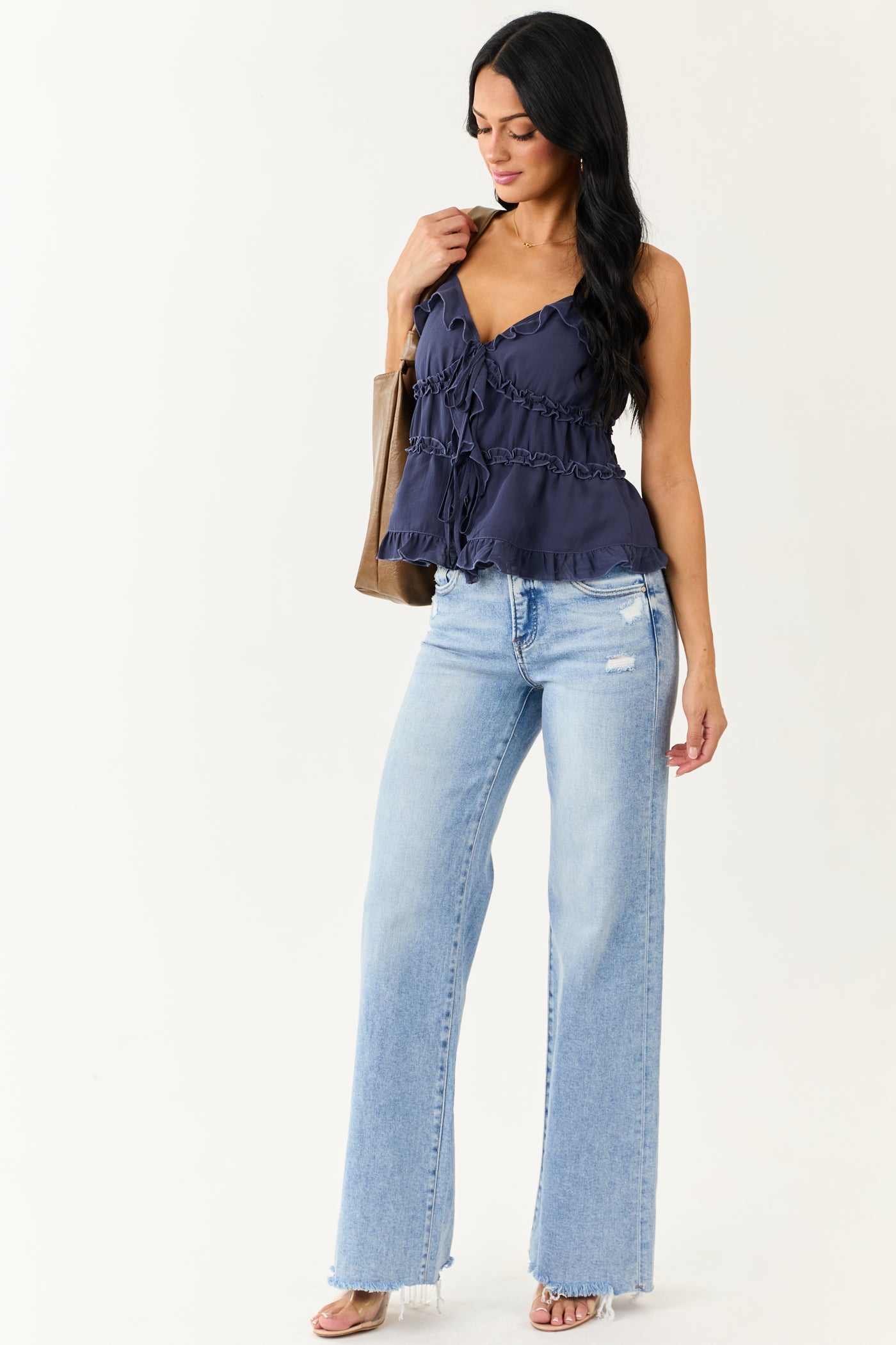 Risen Light Stretchy Tummy Control Wide Leg Jeans