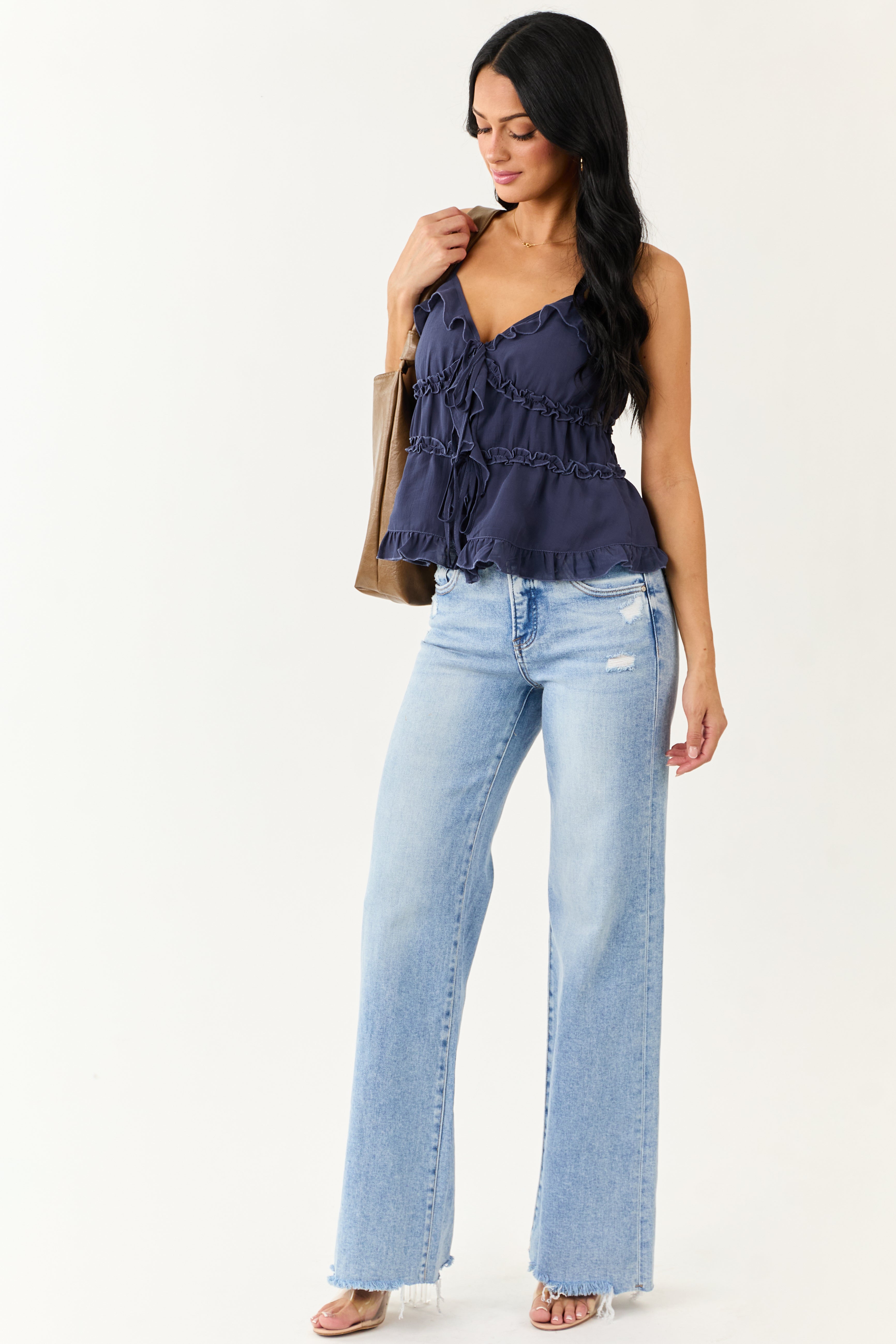 Risen Light Stretchy Tummy Control Wide Leg Jeans