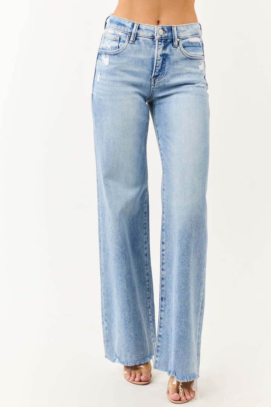 Risen Light Stretchy Tummy Control Wide Leg Jeans