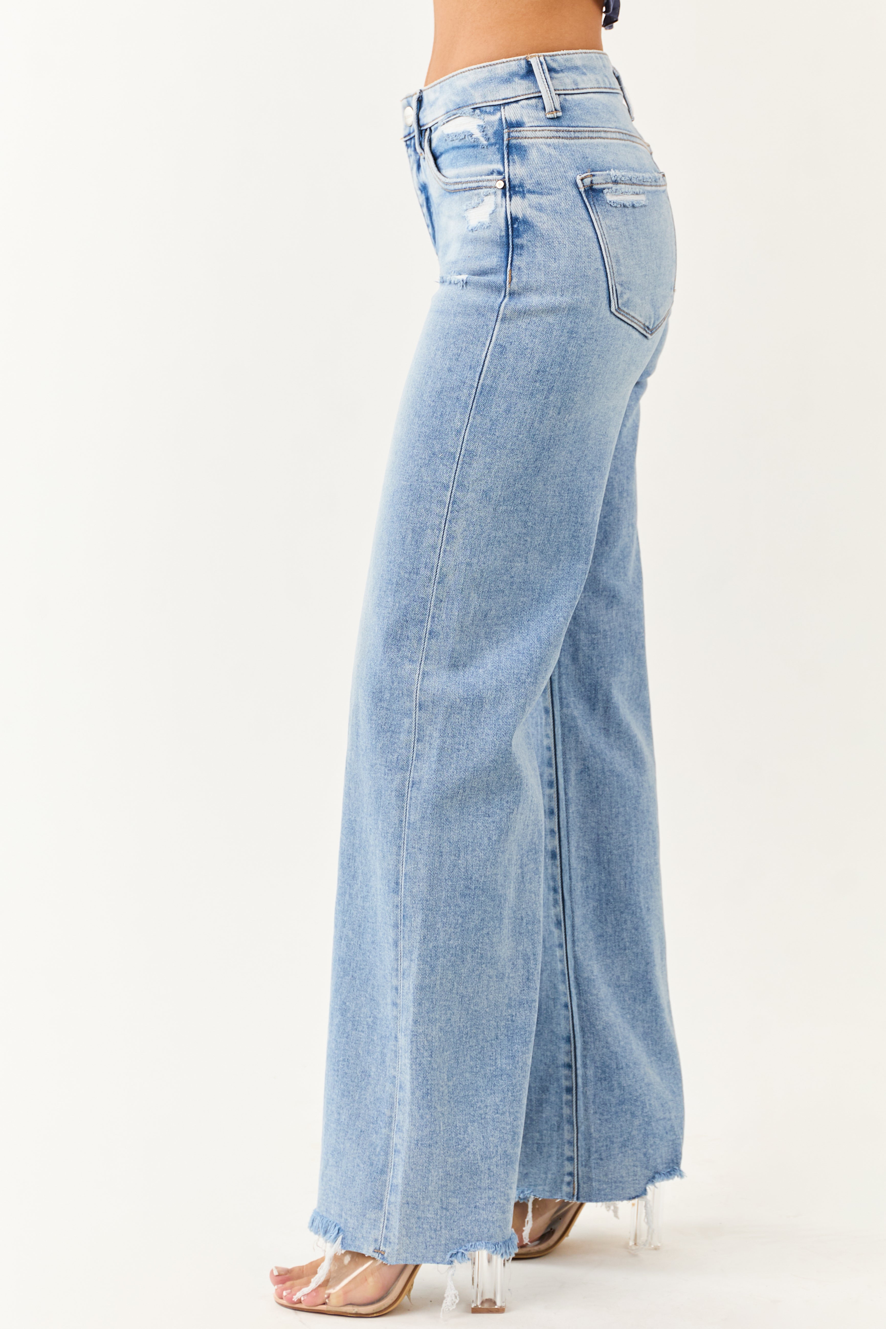 Risen Light Stretchy Tummy Control Wide Leg Jeans
