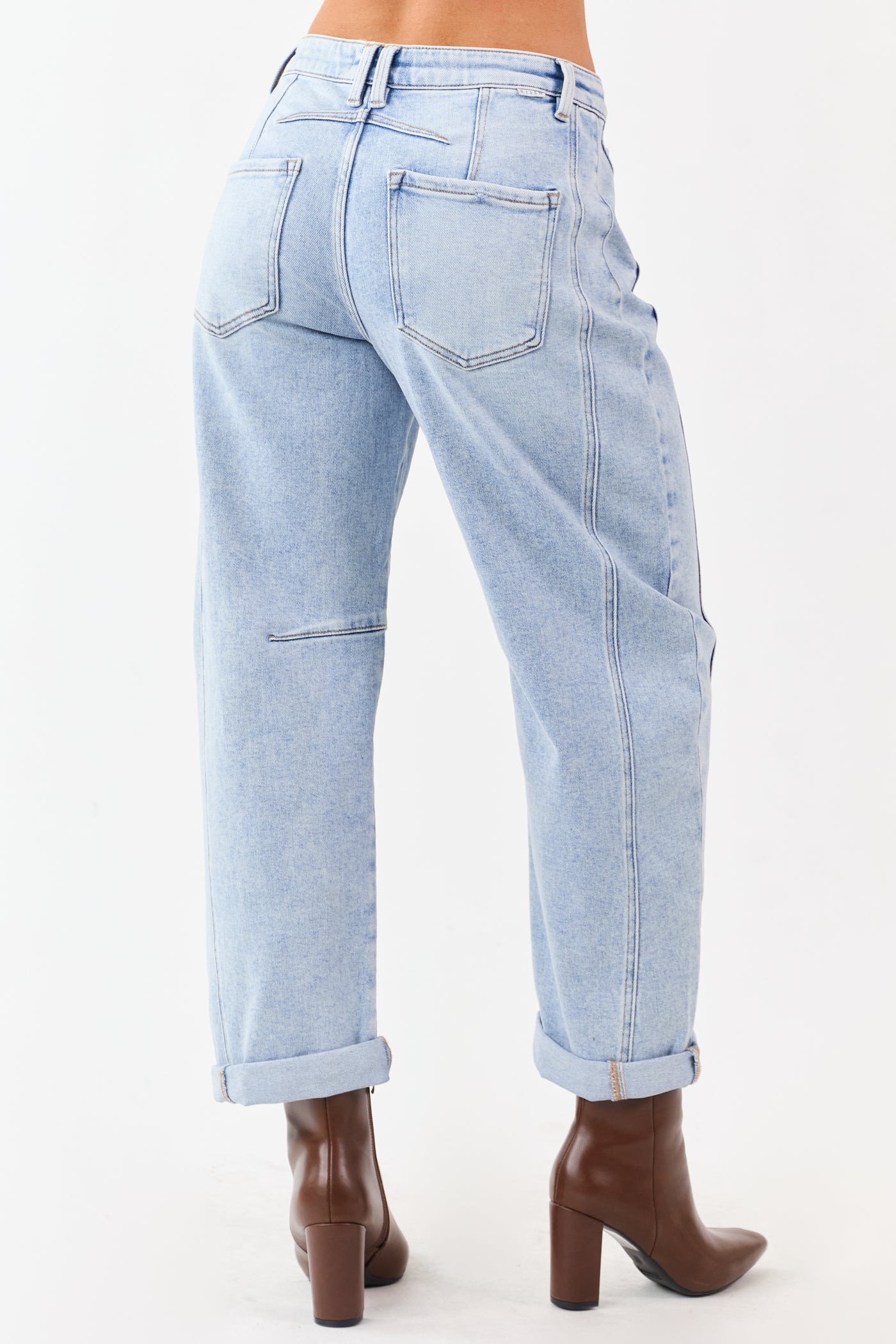 Risen Light Wash Cuffed Stretchy Barrel Jeans