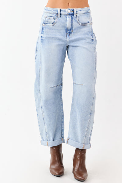 Risen Light Wash Cuffed Stretchy Barrel Jeans