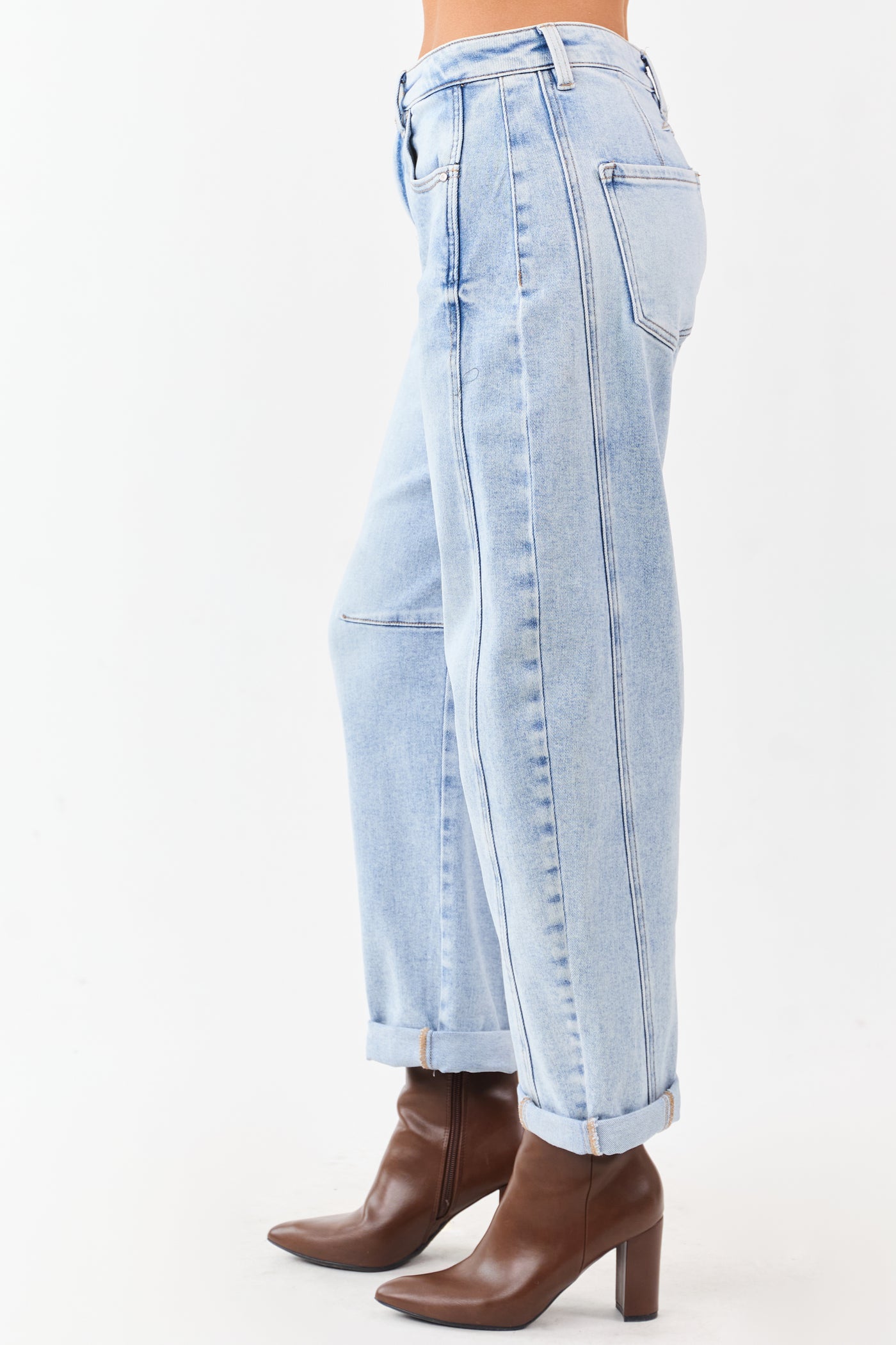 Risen Light Wash Cuffed Stretchy Barrel Jeans