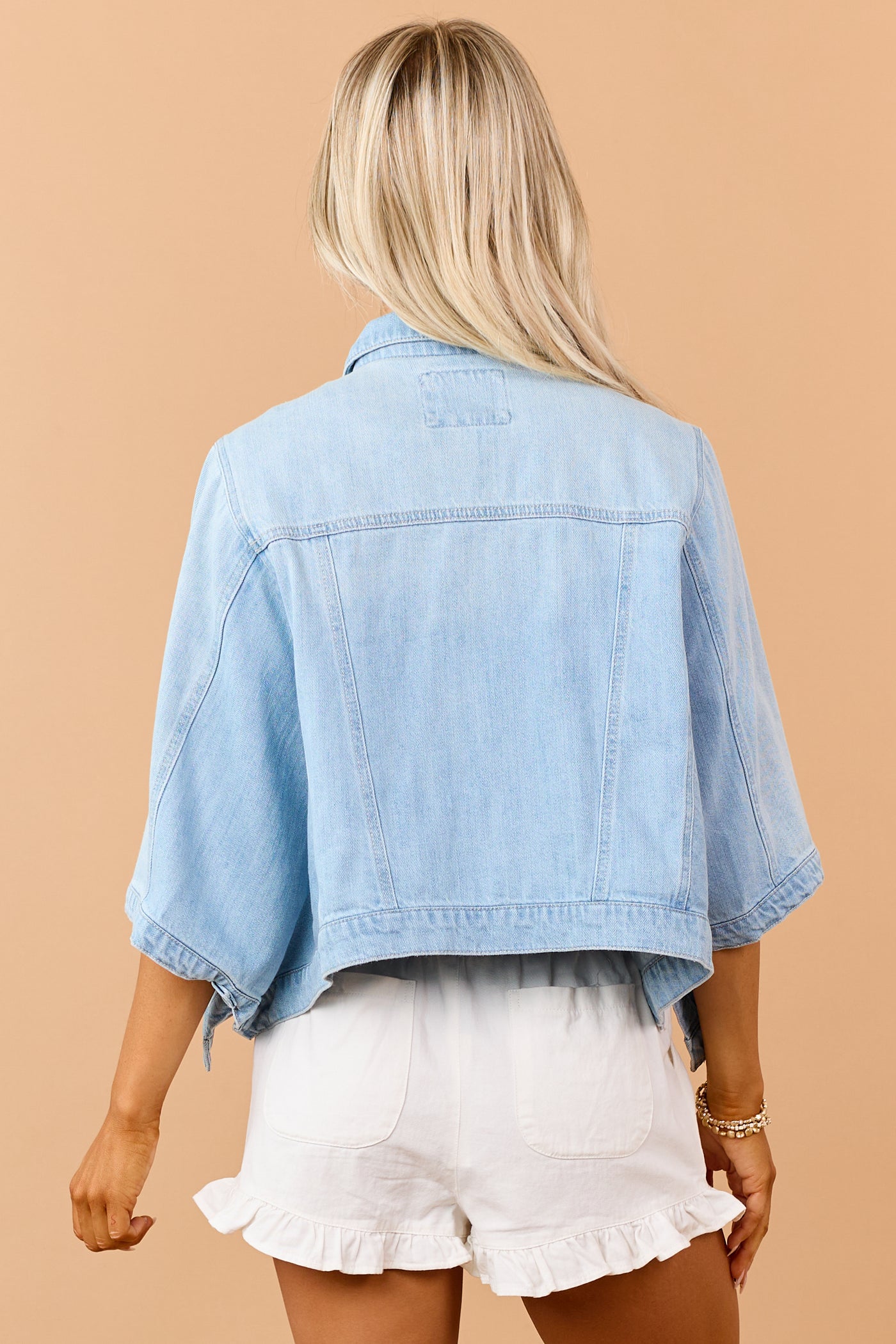 Risen Light Wash Denim Button Down Poncho Jacket