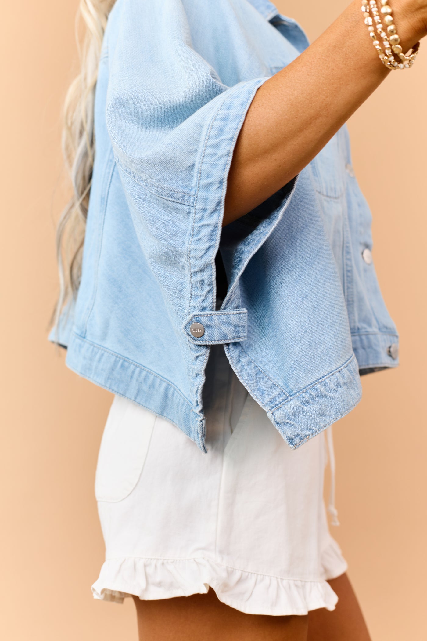 Risen Light Wash Denim Button Down Poncho Jacket