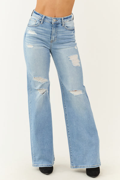 【2plan】Straight brush washed bootcut denim Mens Straight Leg Bootcut Jeans Stretch Mid Rise Relaxed