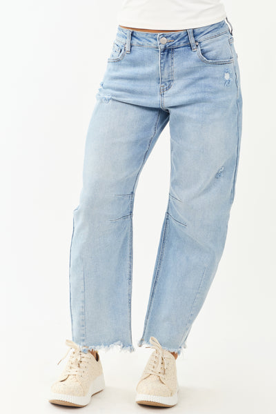 Risen Light Wash High Rise Stretchy Barrel Jeans