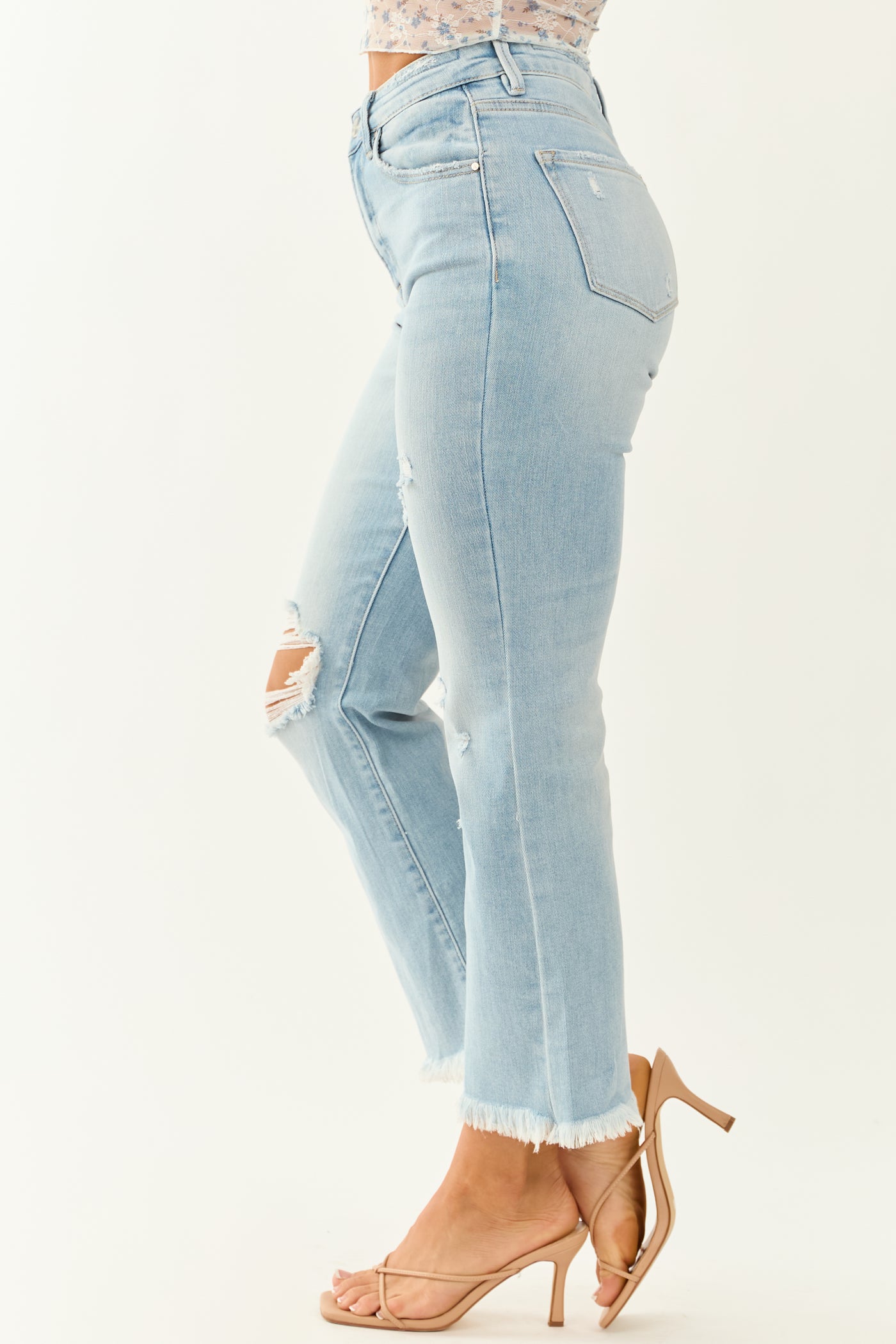Risen Light Wash Stretchy Straight Leg Jeans