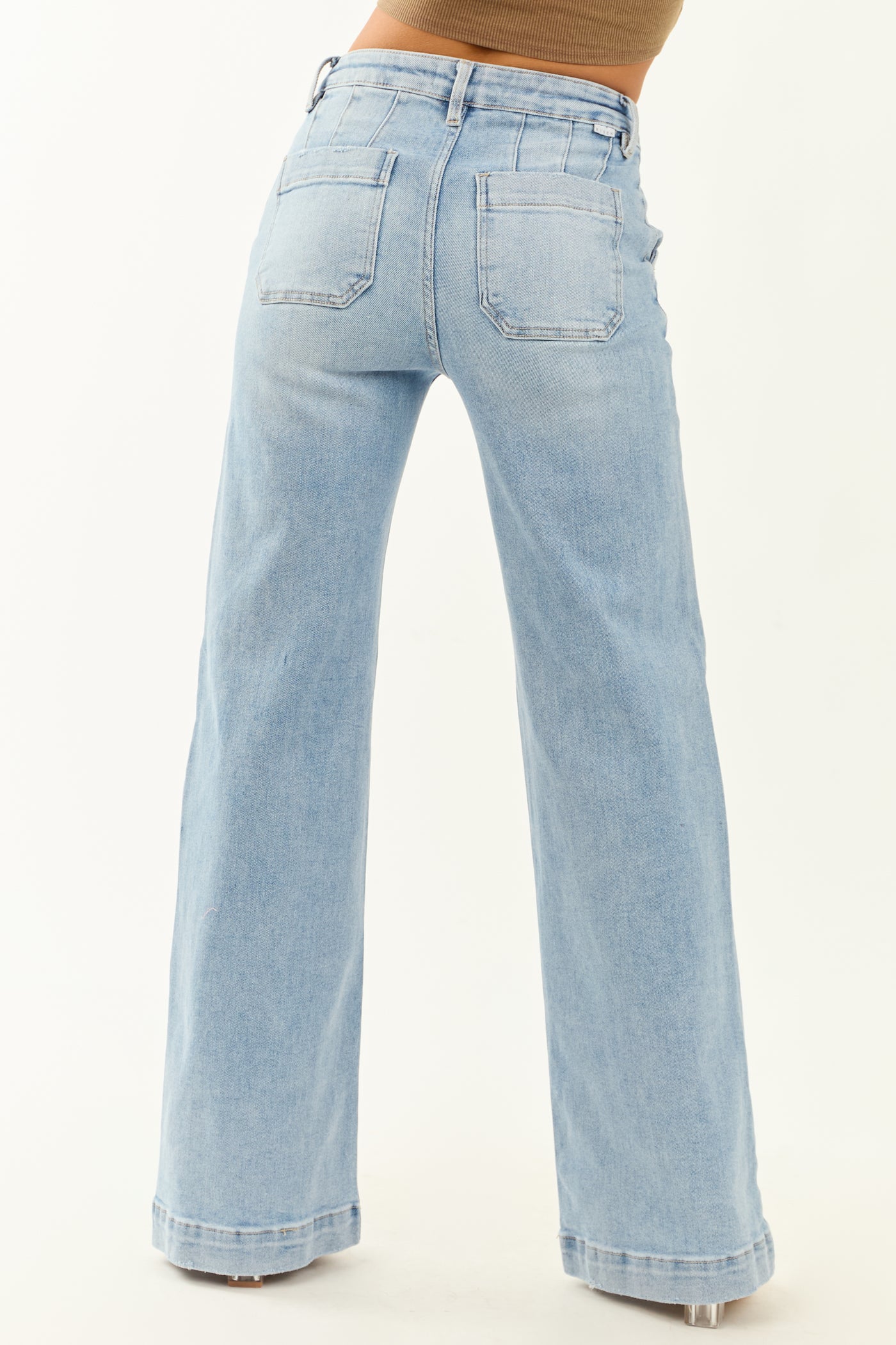 Risen Light Wash Stretchy Wide Leg Jeans