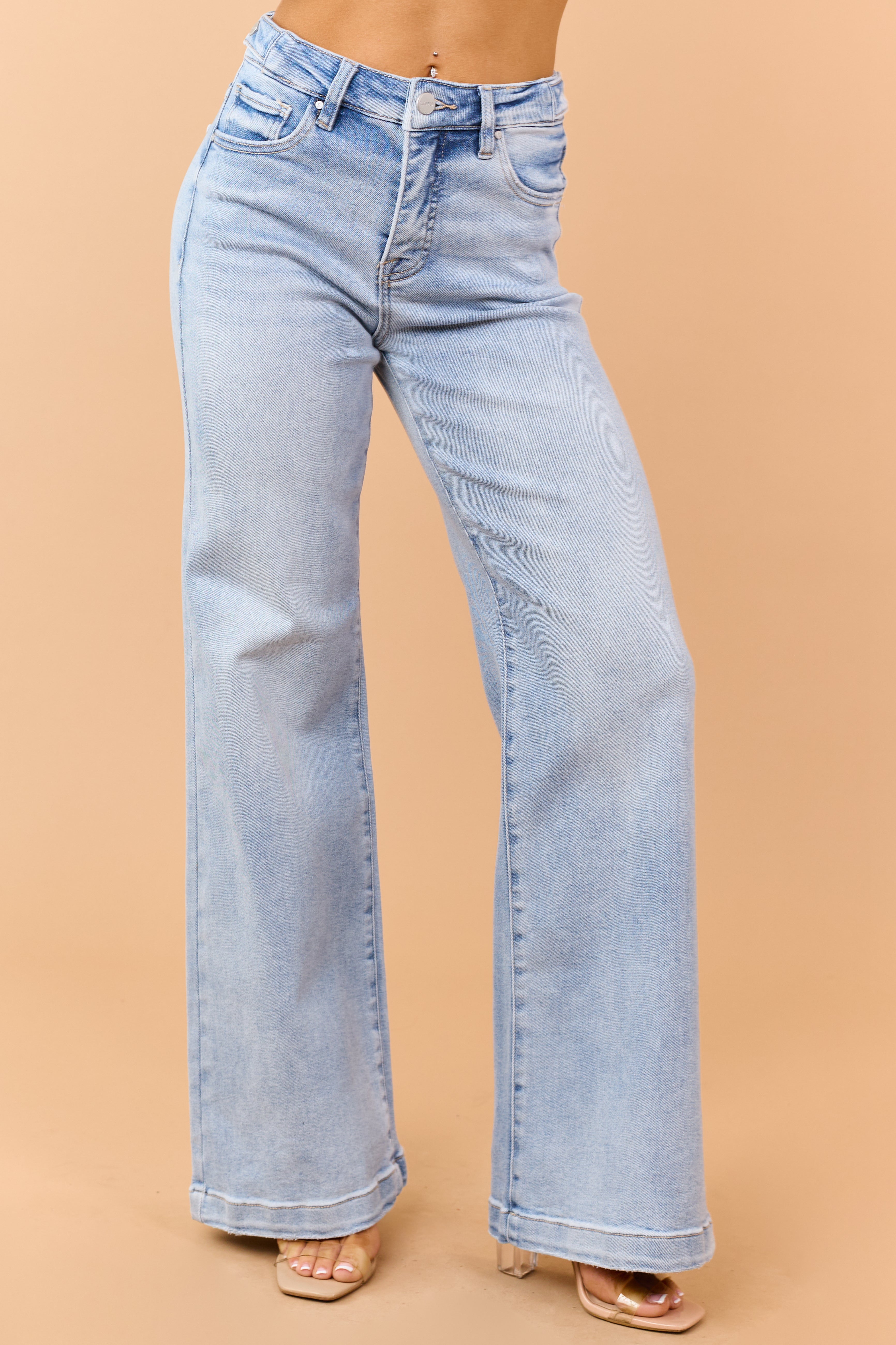 Risen Light Wash Tummy Control Stretch Wide Jeans