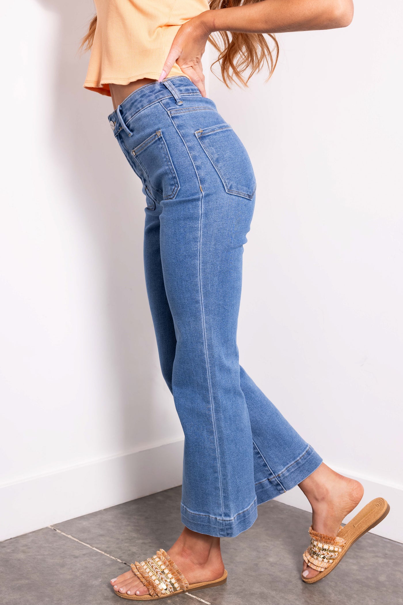 Risen Medium Wash Cropped Bootcut Jeans