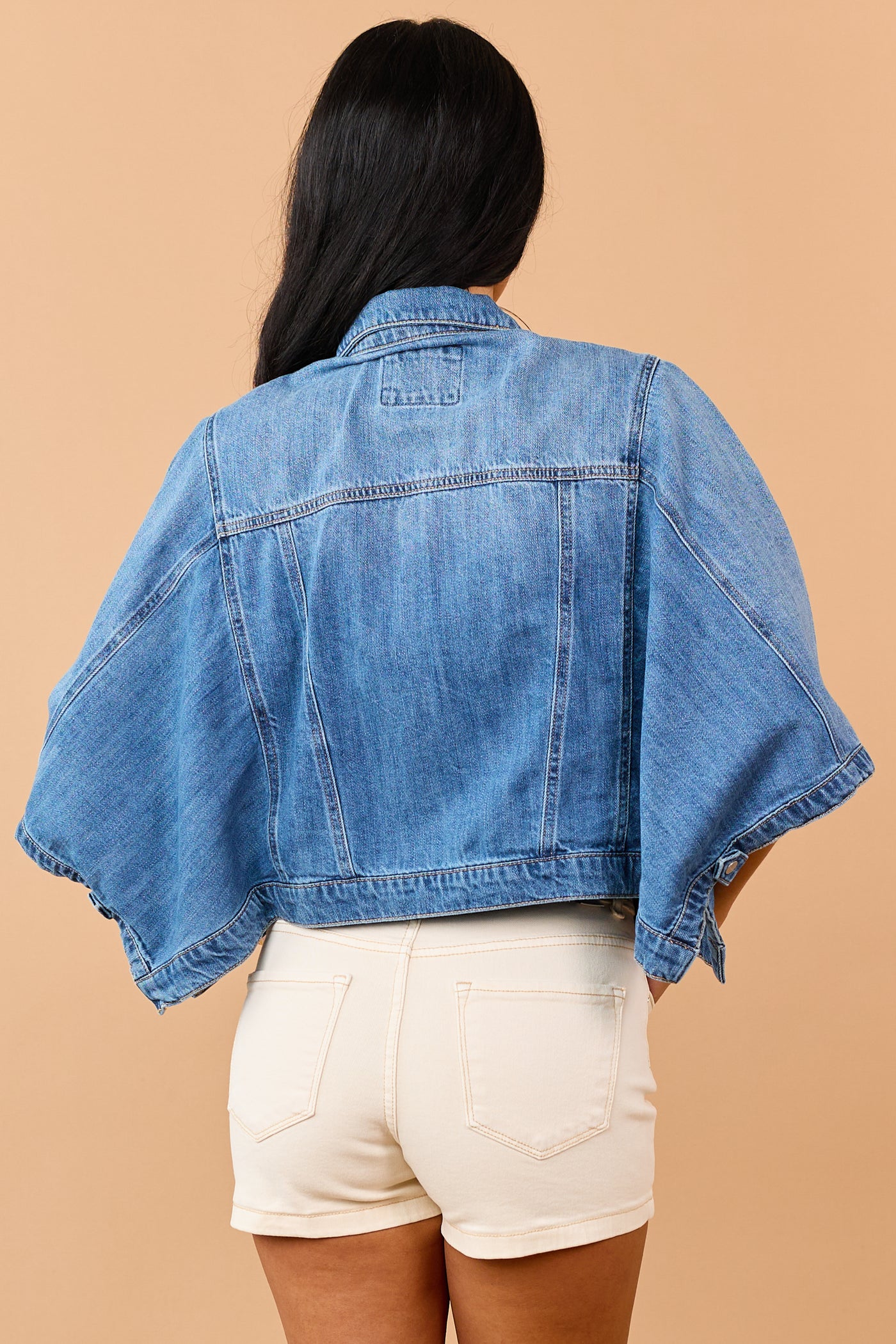 Risen Medium Wash Denim Button Down Poncho Jacket