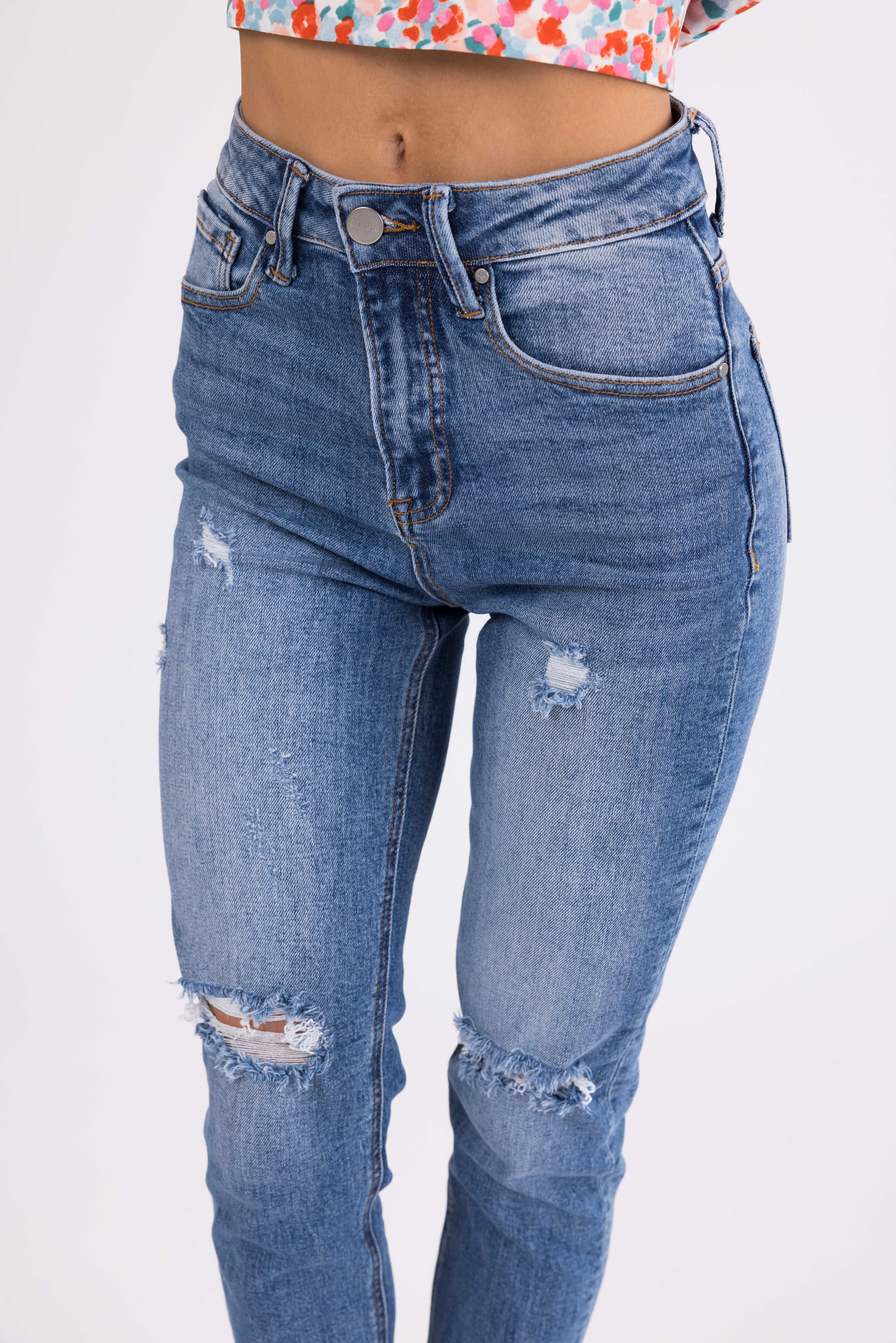 Risen Medium Wash High Rise Skinny Jeans | Lime Lush Boutique