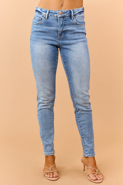 Risen Medium Wash Stretchy Tummy Control Skinny Jeans