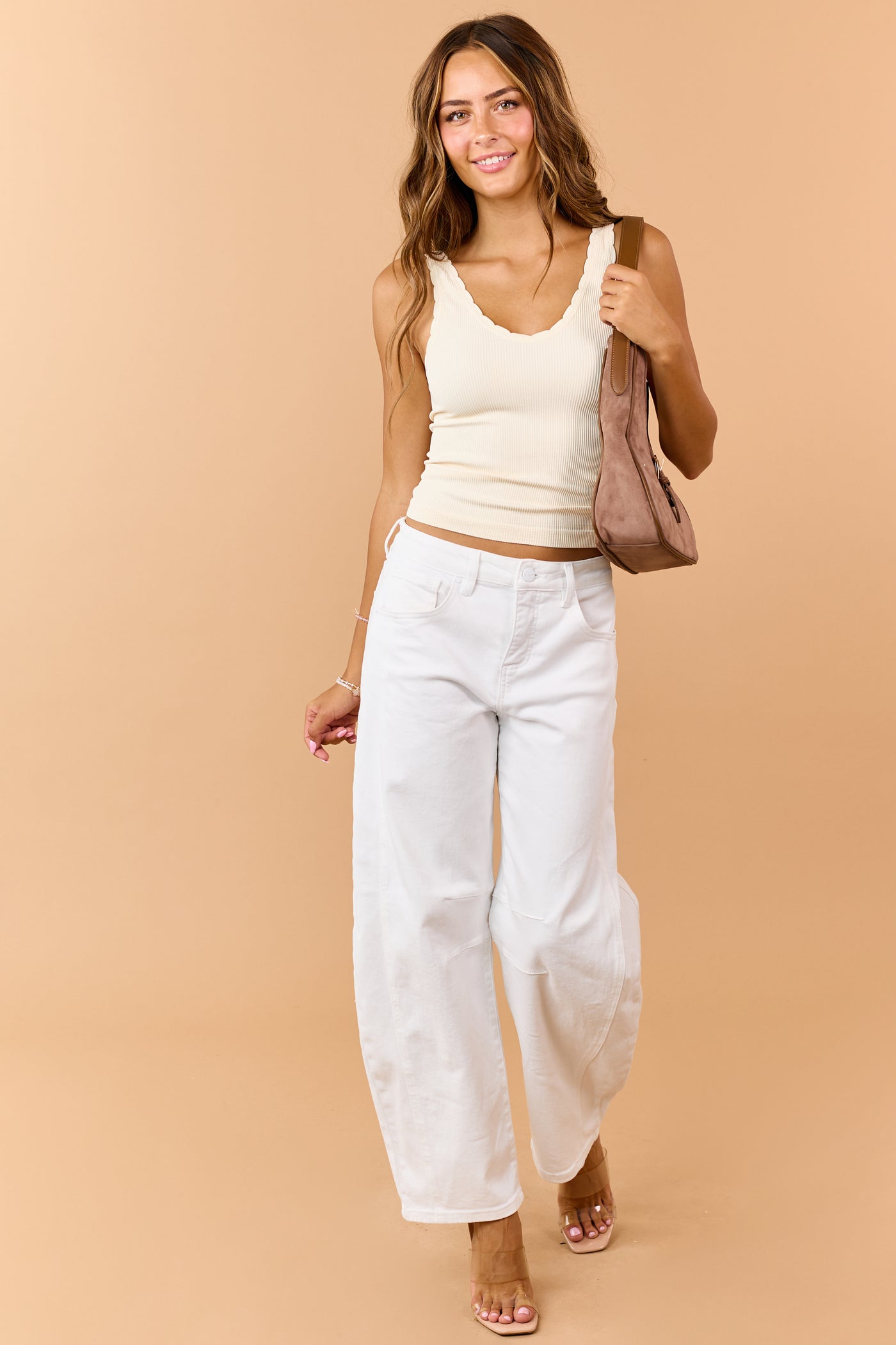 Risen Off White Stretchy Slouchy Barrel Jeans