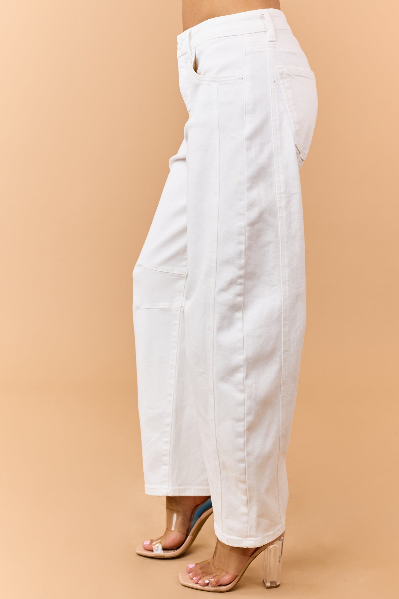 Risen Off White Stretchy Slouchy Barrel Jeans
