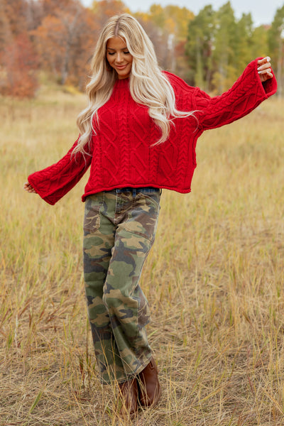 Risen Olive Camo Contrast Waist Slouchy Barrel Jeans