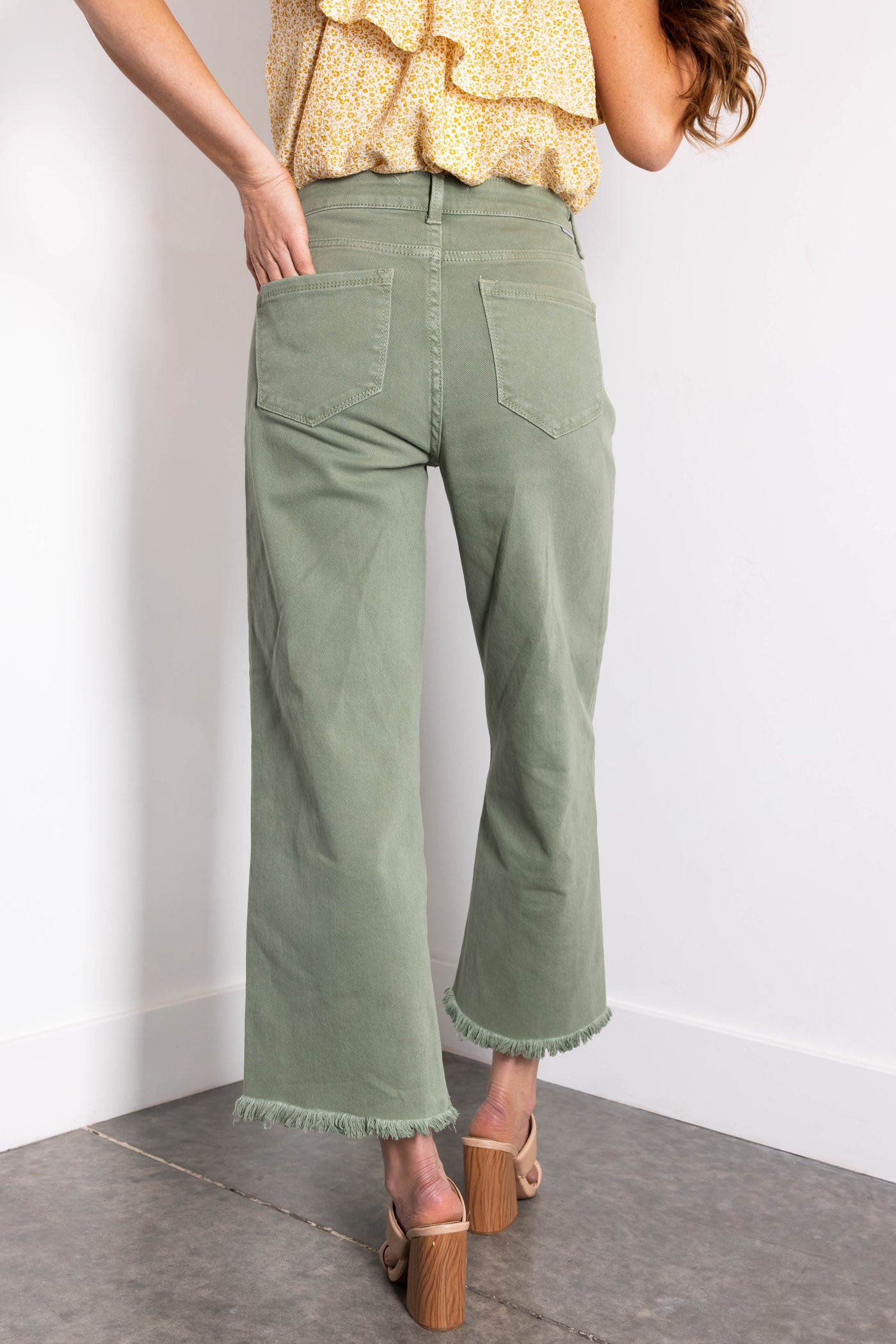 Risen Olive Tummy Control Cropped Wide Jeans