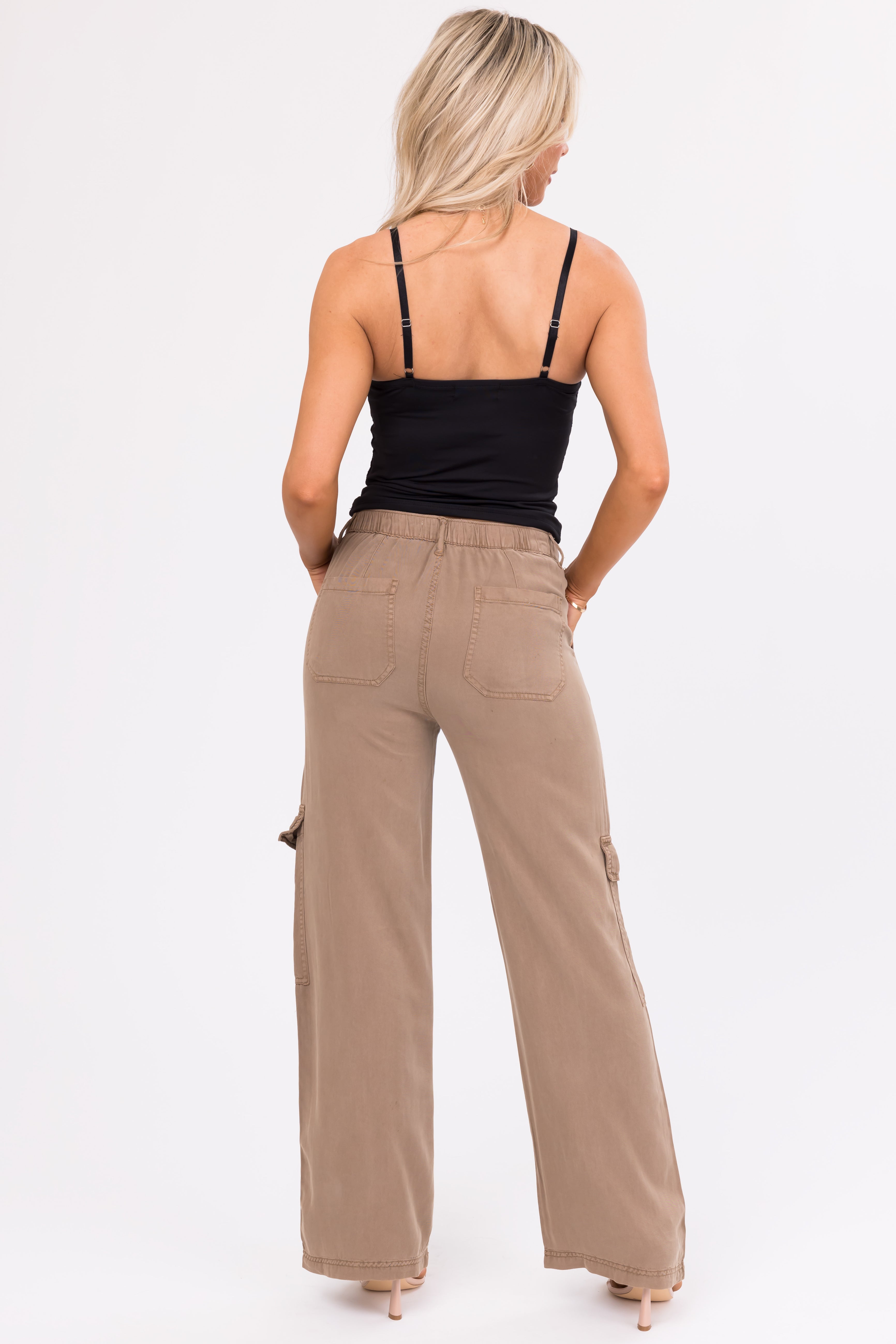 Risen Peanut Wide Leg Tencel Cargo Pants | Lime Lush Boutique