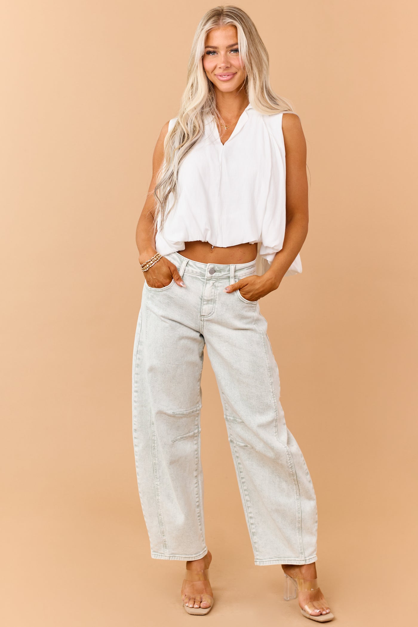 Risen Pistachio Washed Slouchy Barrel Jeans