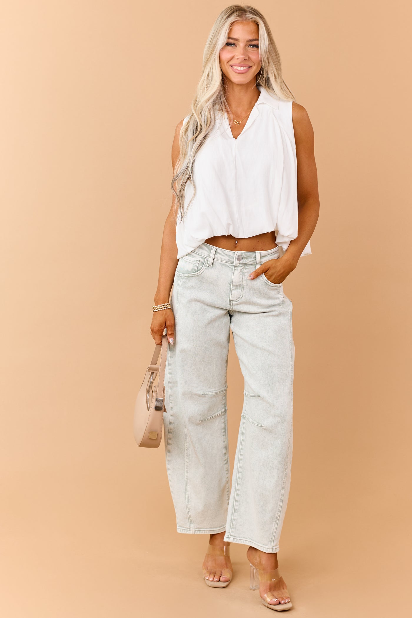 Risen Pistachio Washed Slouchy Barrel Jeans