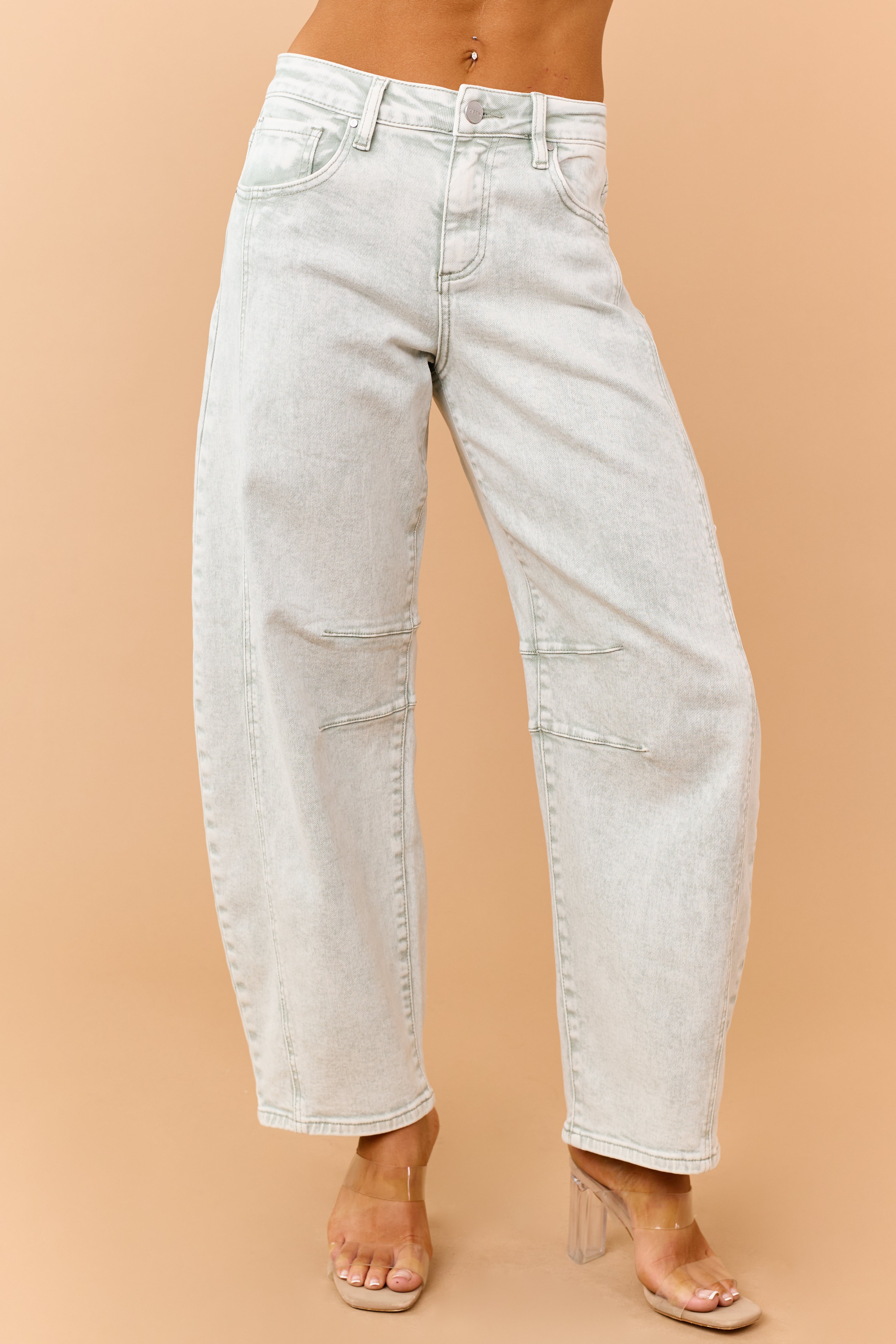 Risen Pistachio Washed Slouchy Barrel Jeans | Lime Lush Boutique