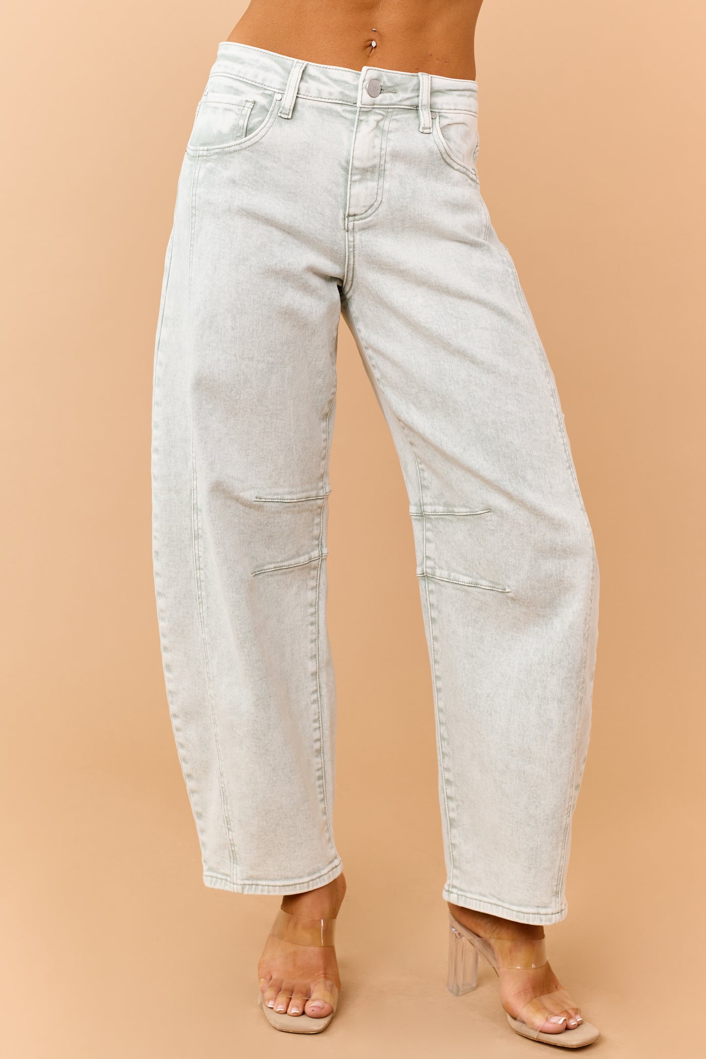 Risen Pistachio Washed Slouchy Barrel Jeans