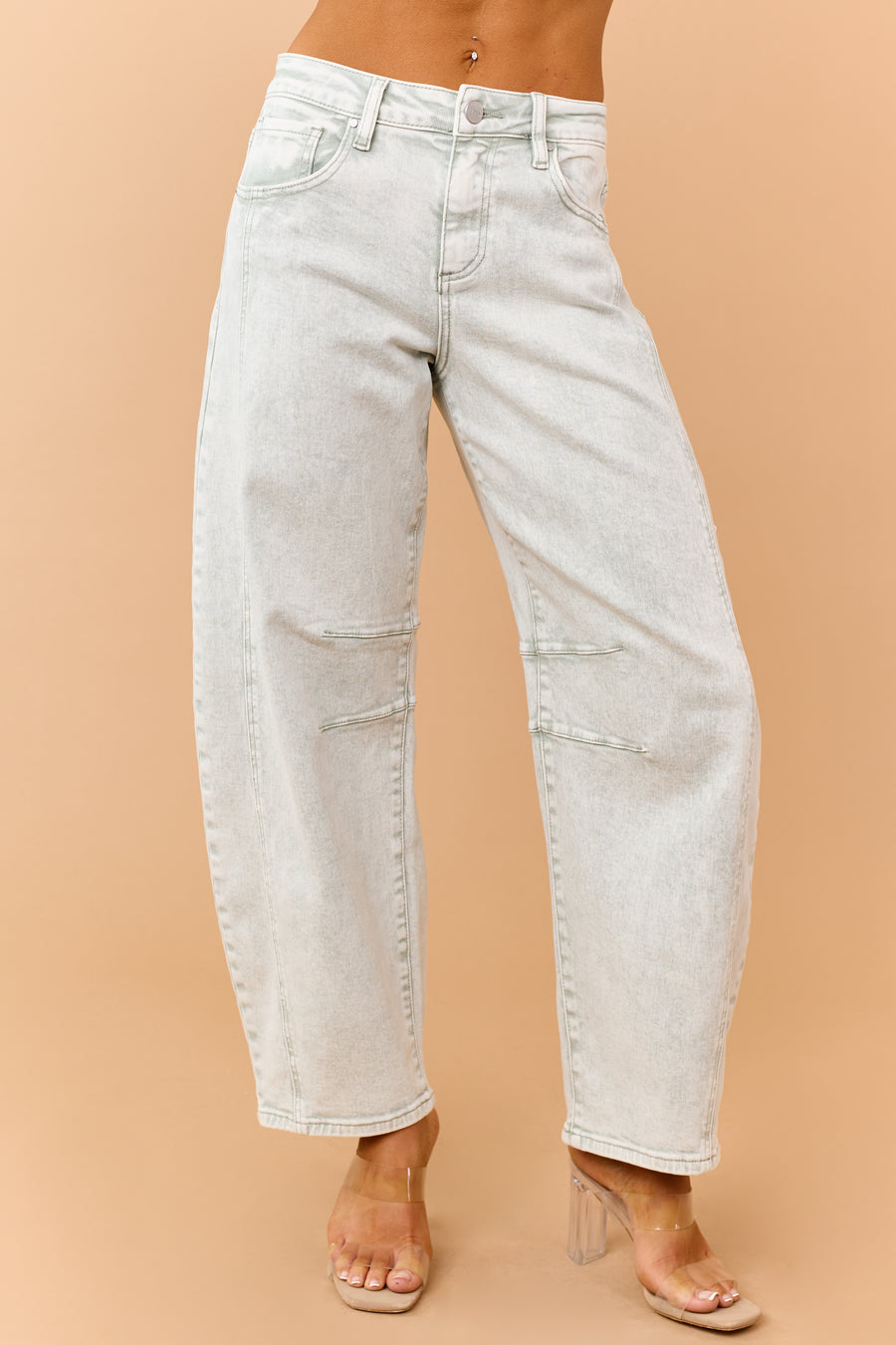 Risen Pistachio Washed Slouchy Barrel Jeans