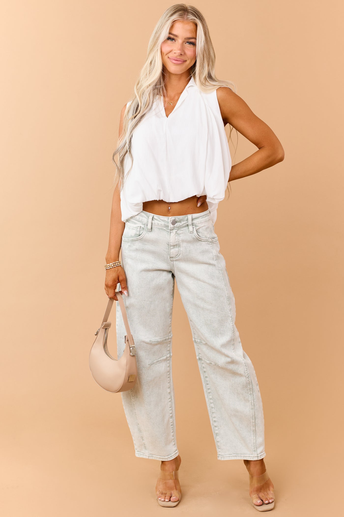 Risen Pistachio Washed Slouchy Barrel Jeans