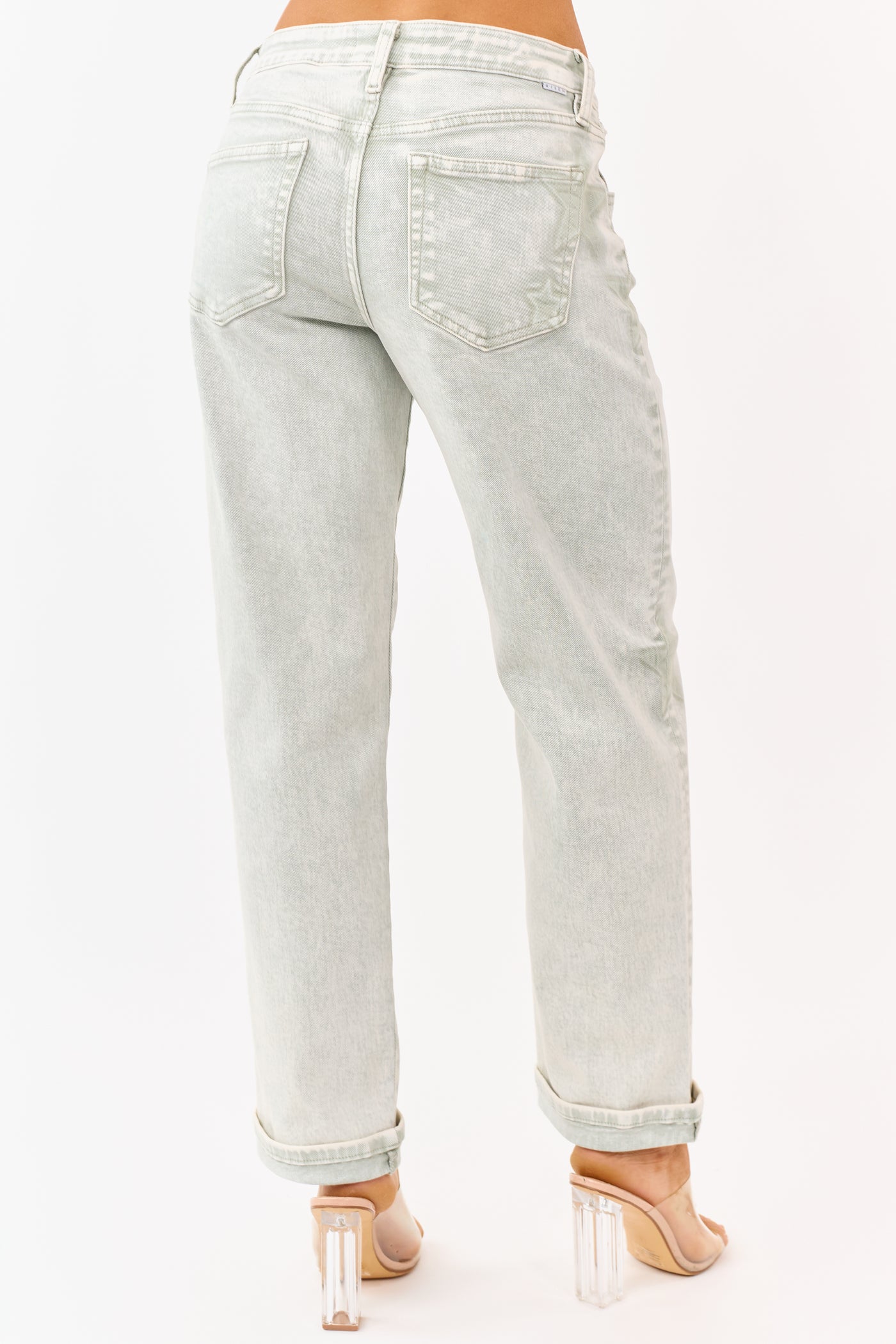 Risen Pistachio Washed Star Stretchy Slim Barrel Jeans