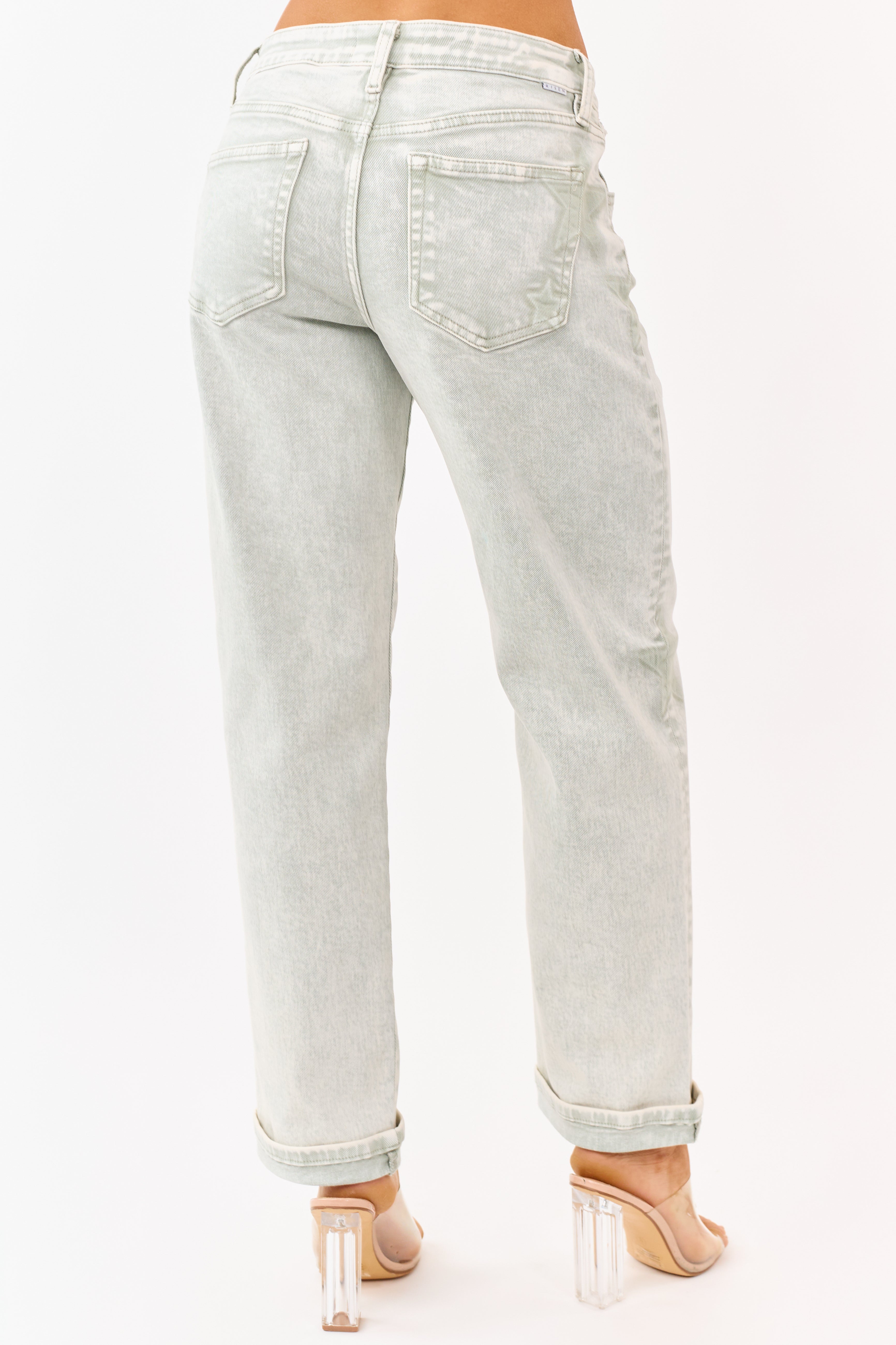 Risen Pistachio Washed Star Stretchy Slim Barrel Jeans