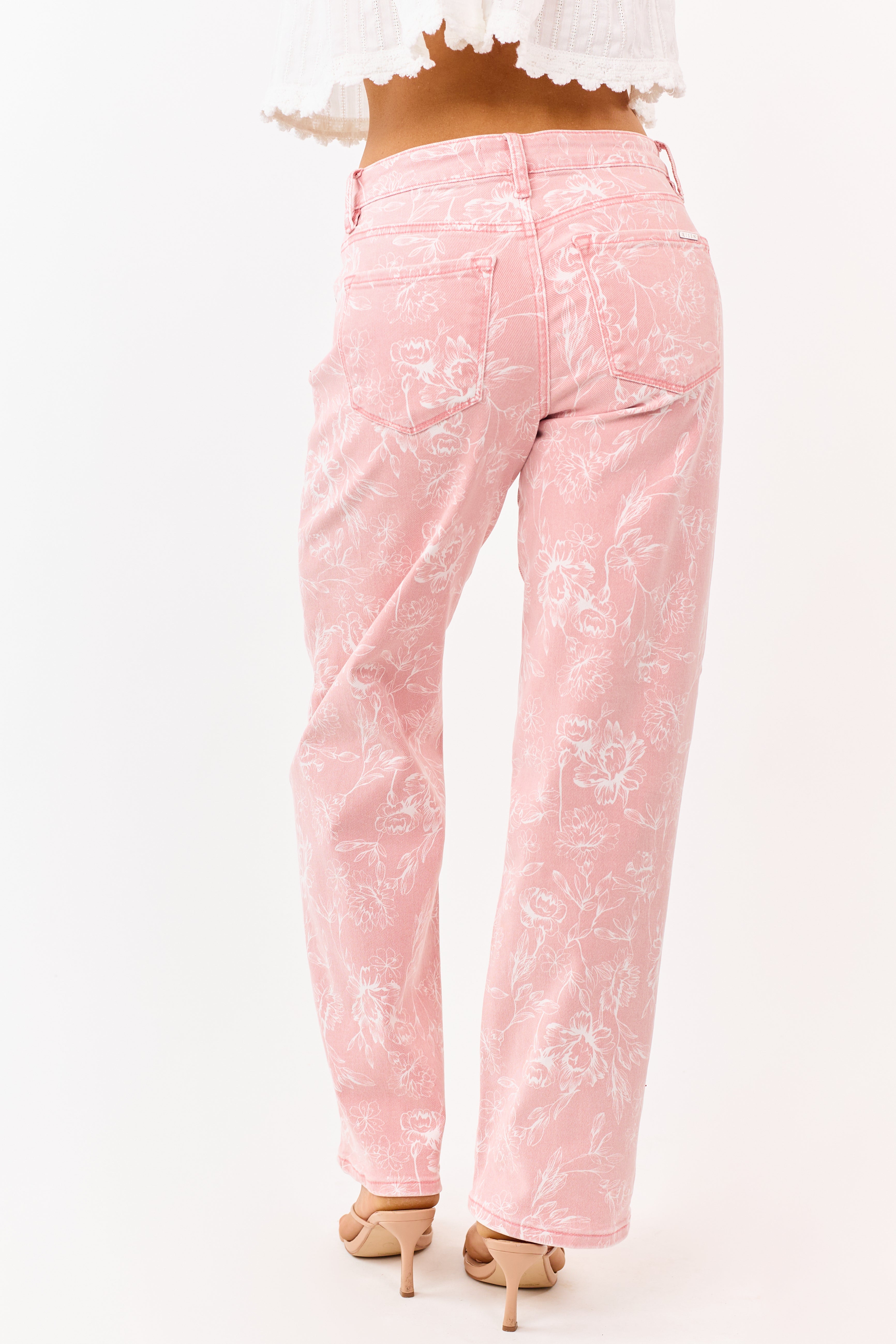 Risen Punch Floral Relaxed Straight Stretchy Jeans
