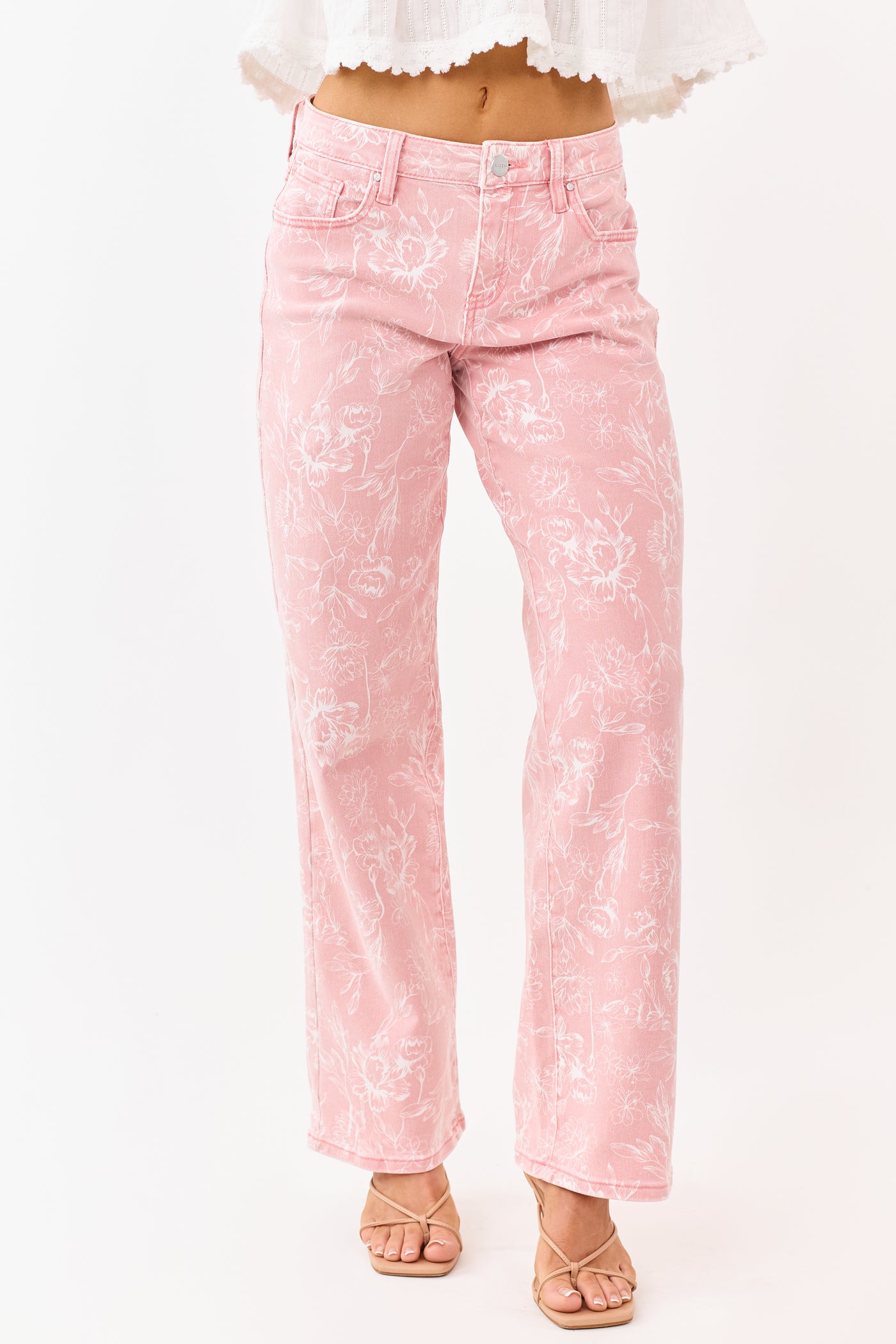Risen Punch Floral Relaxed Straight Stretchy Jeans