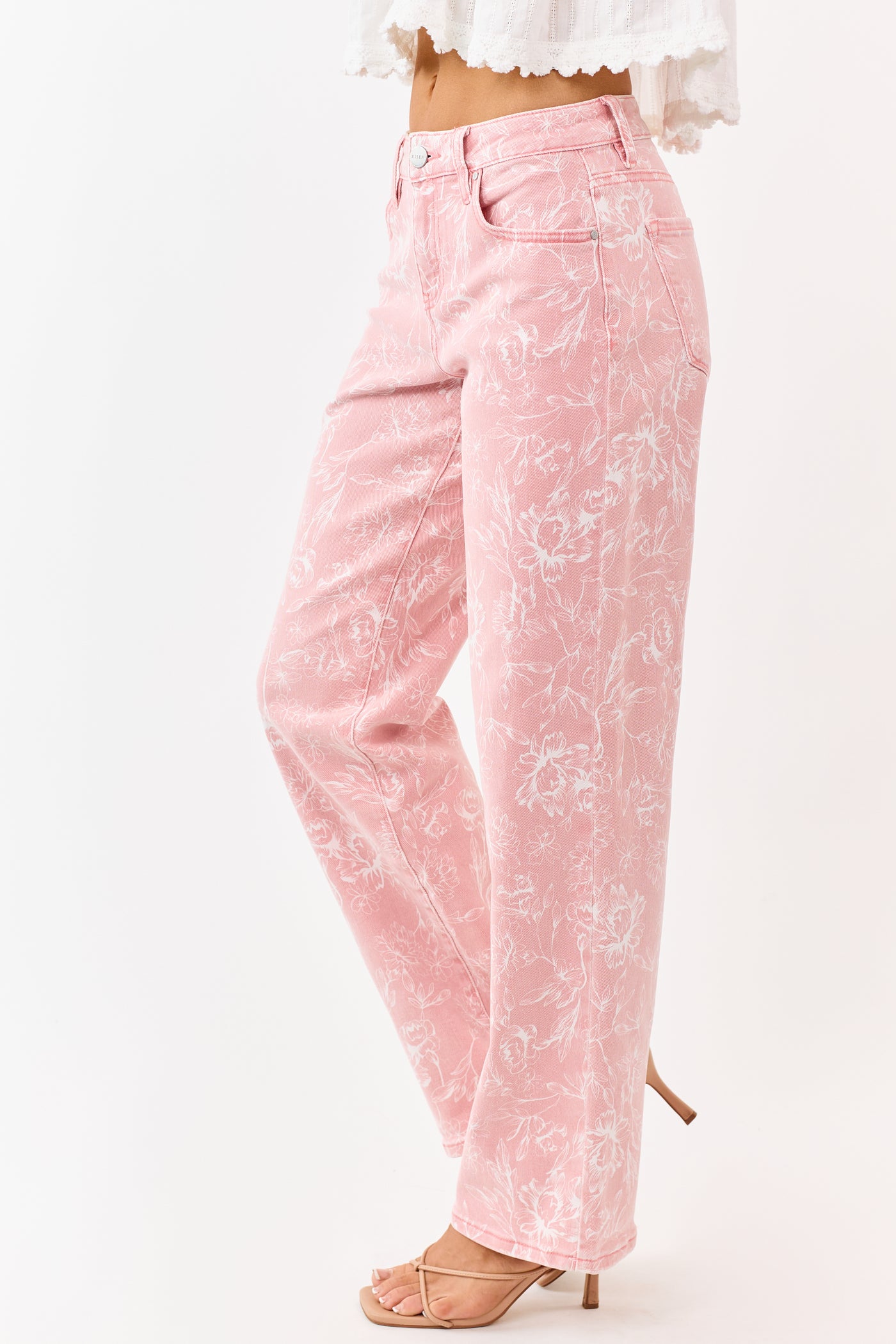 Risen Punch Floral Relaxed Straight Stretchy Jeans
