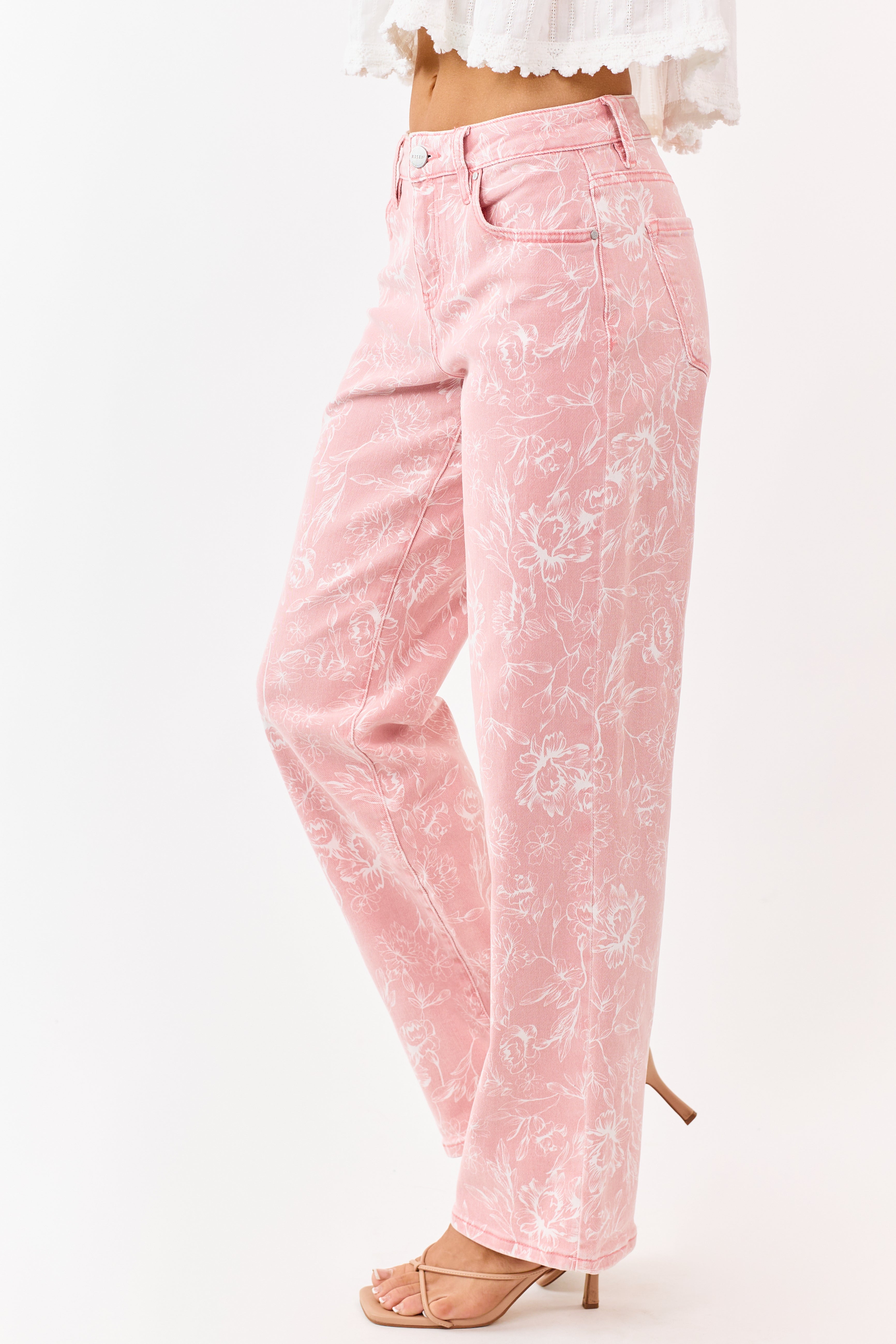 Risen Punch Floral Relaxed Straight Stretchy Jeans