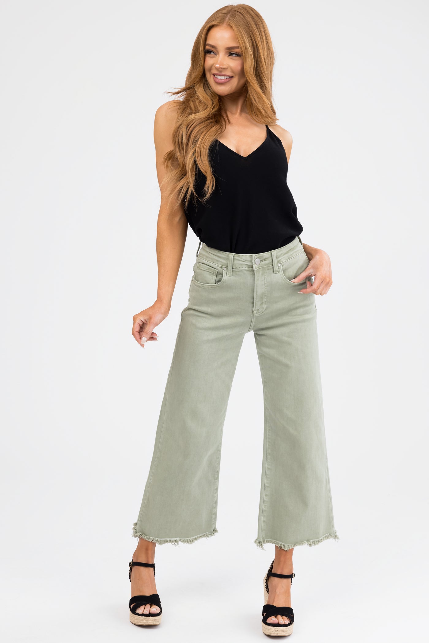 Risen Sage Wide Leg Cropped Jeans