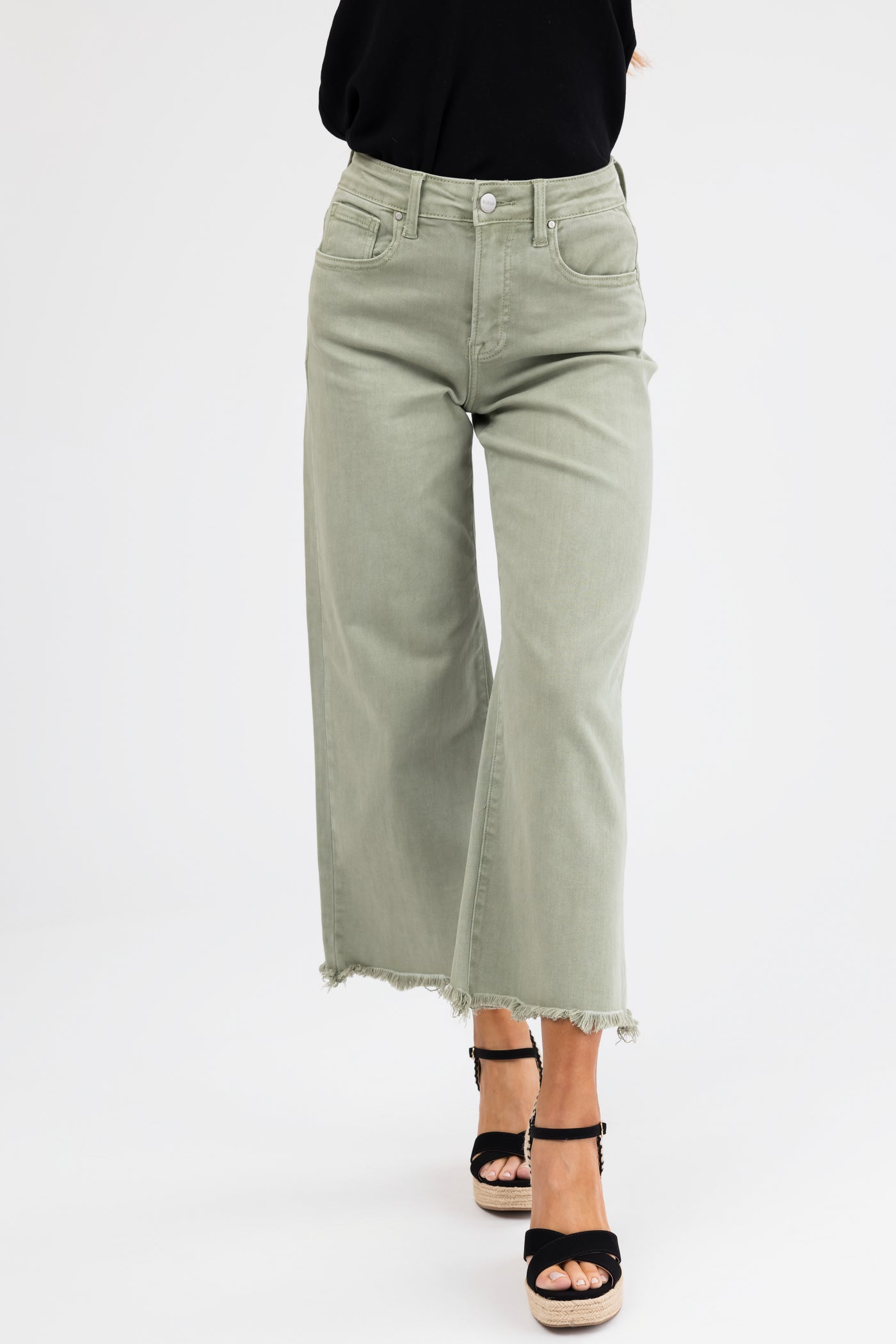 Risen Sage Wide Leg Cropped Jeans