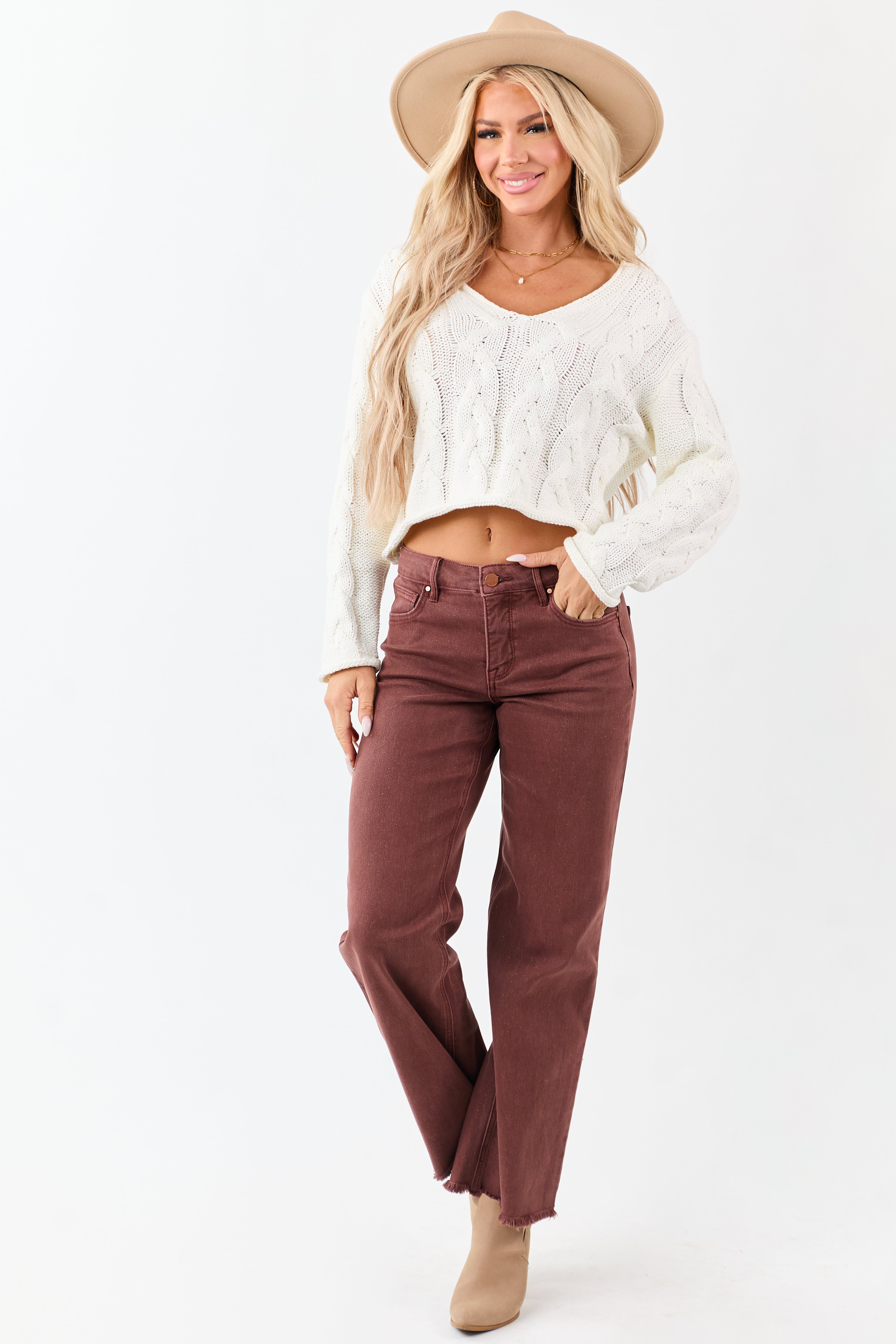 Risen Sienna Tummy Control Lurex Stretchy Wide Jeans | Lime Lush
