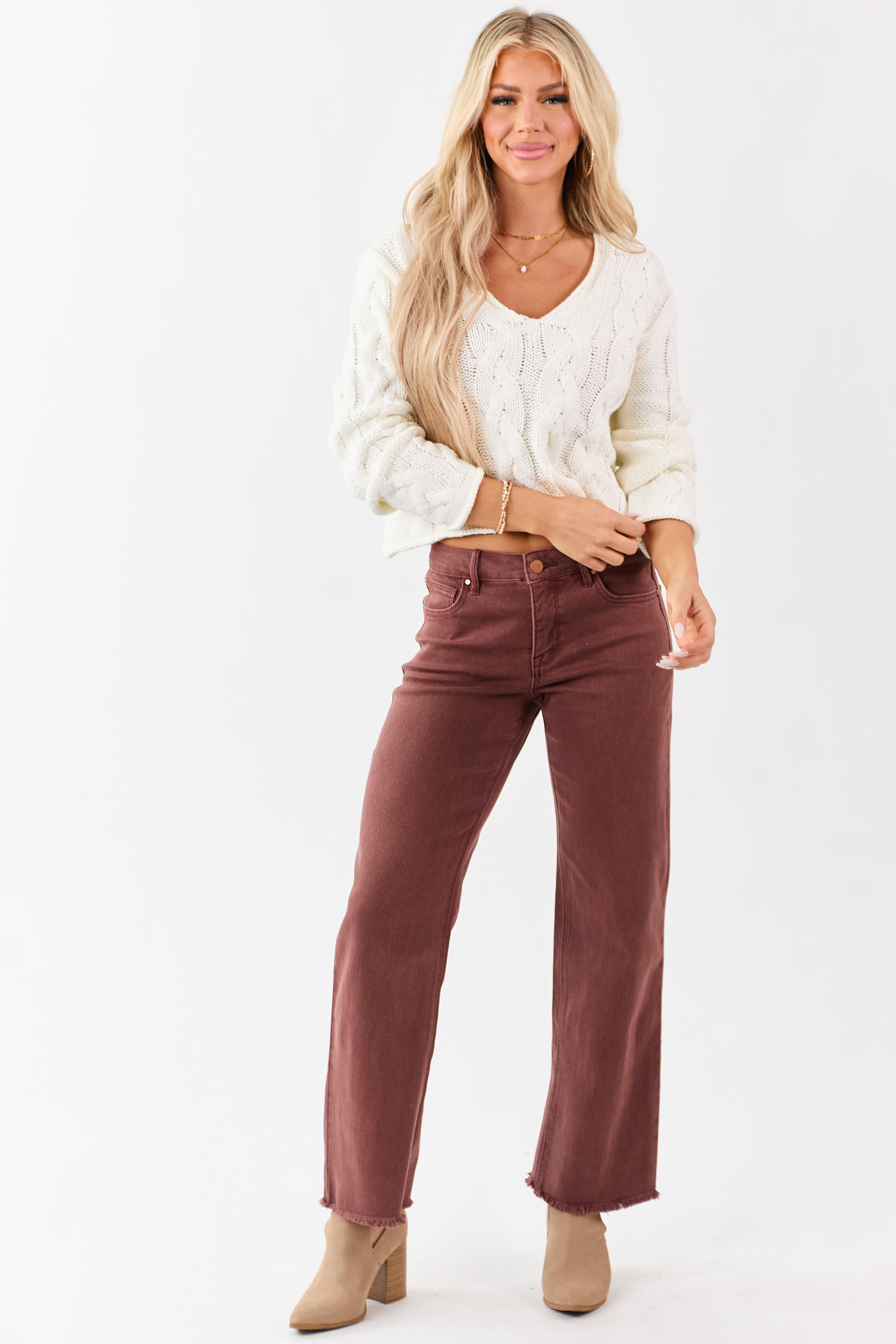 Risen Sienna Tummy Control Lurex Stretchy Wide Jeans