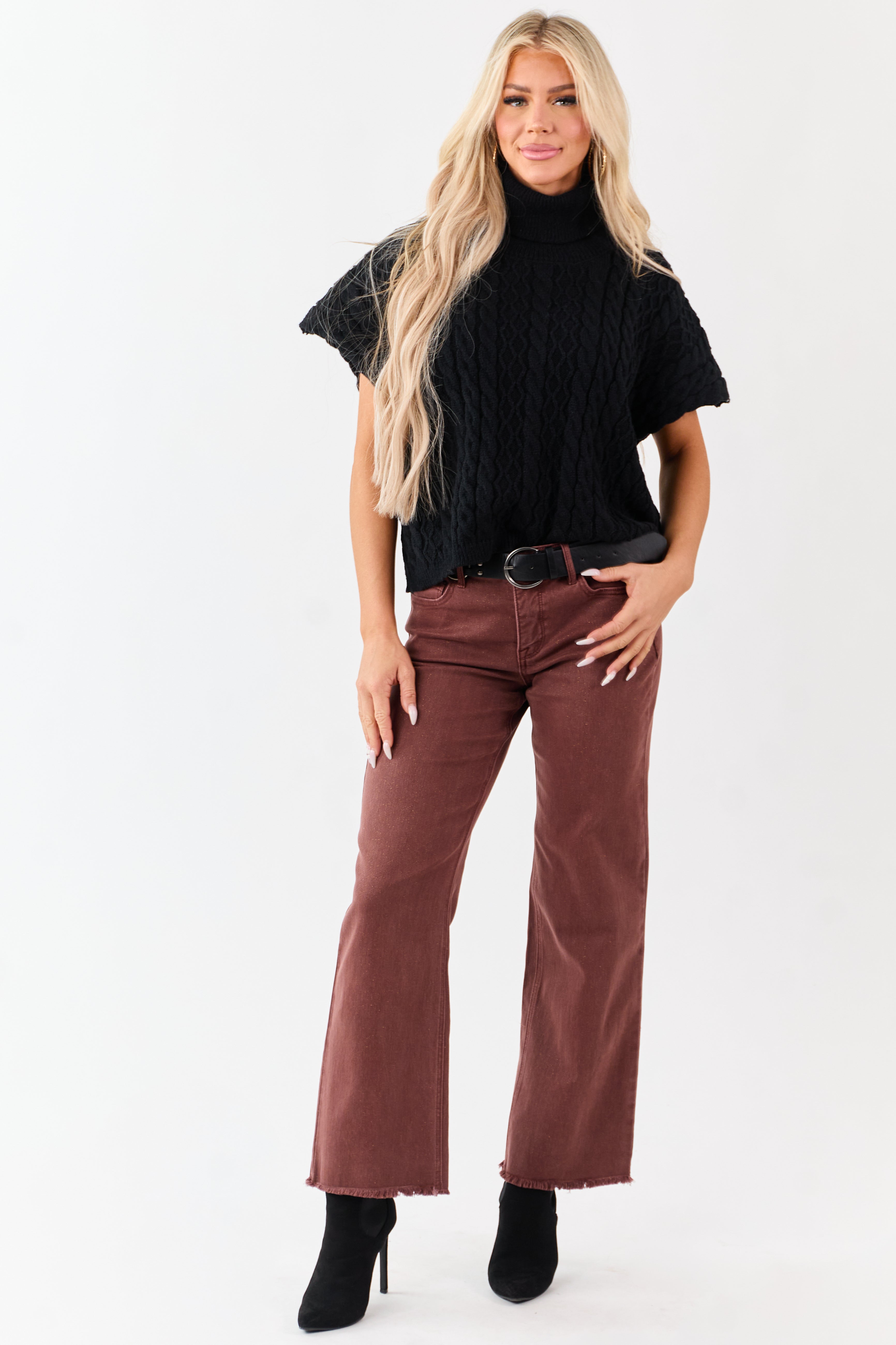 Risen Sienna Tummy Control Lurex Stretchy Wide Jeans