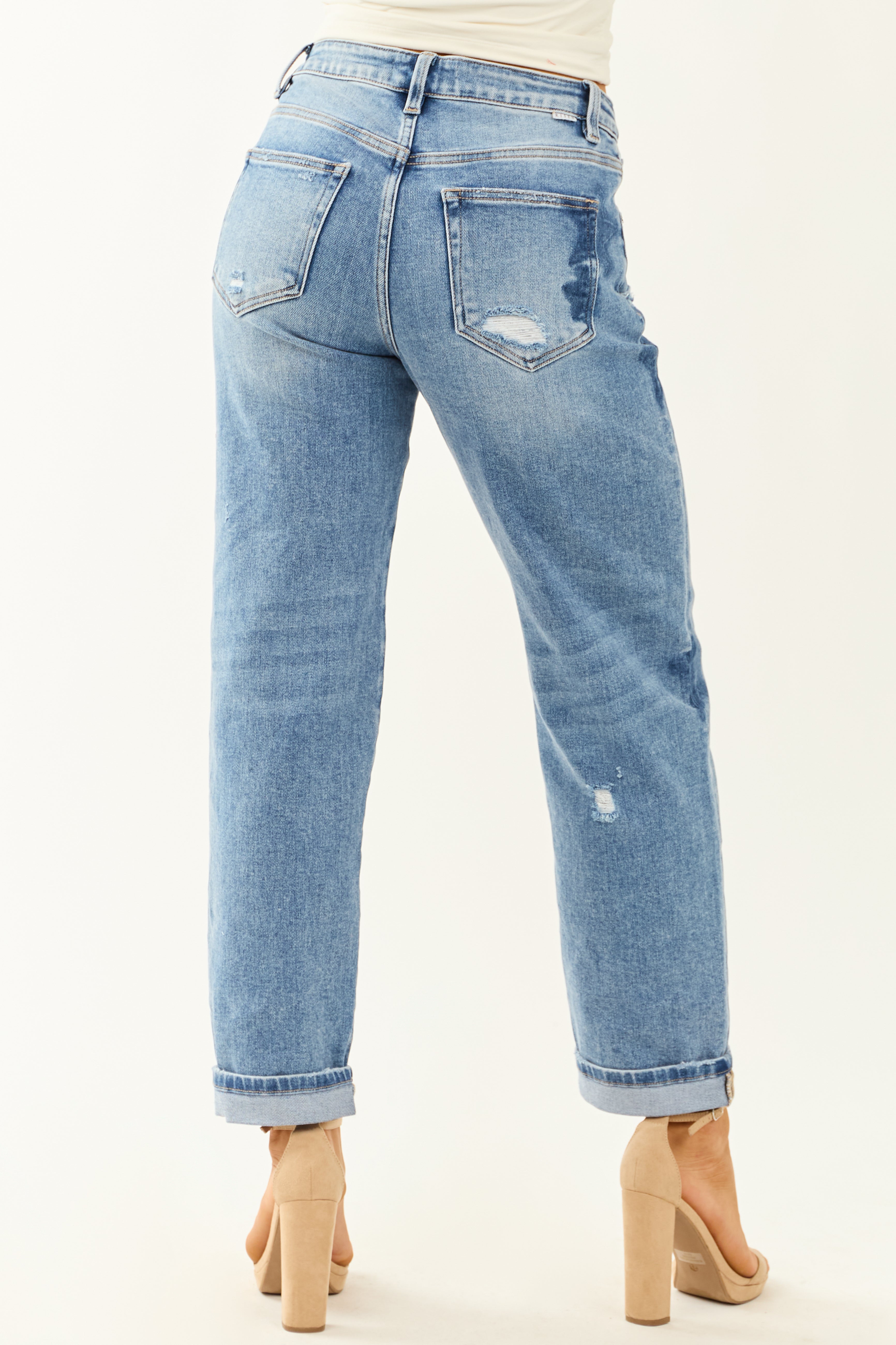 Risen Stretchy Medium Wash Star Boyfriend Jeans | Lime Lush