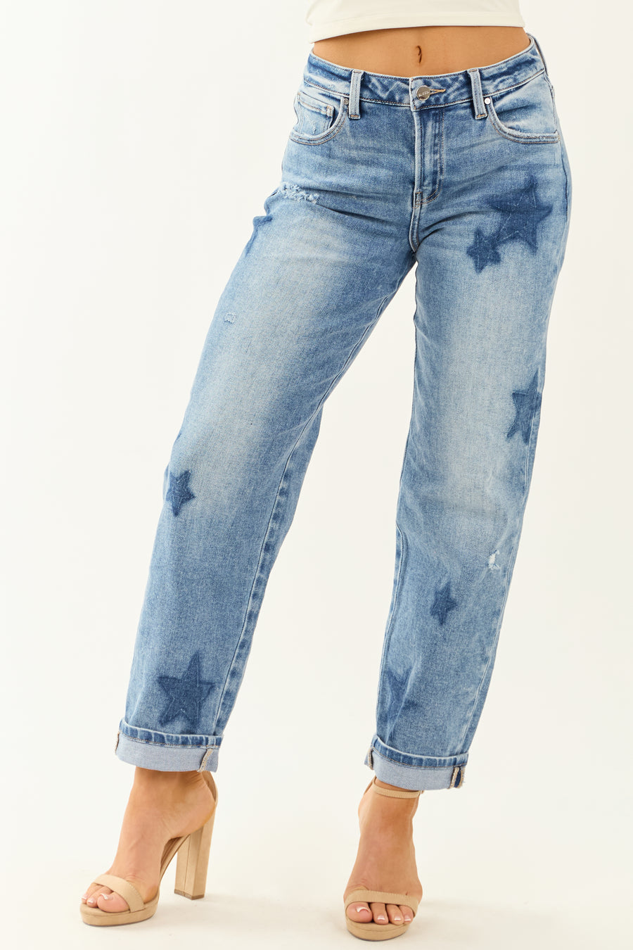 Risen Stretchy Medium Wash Star Boyfriend Jeans