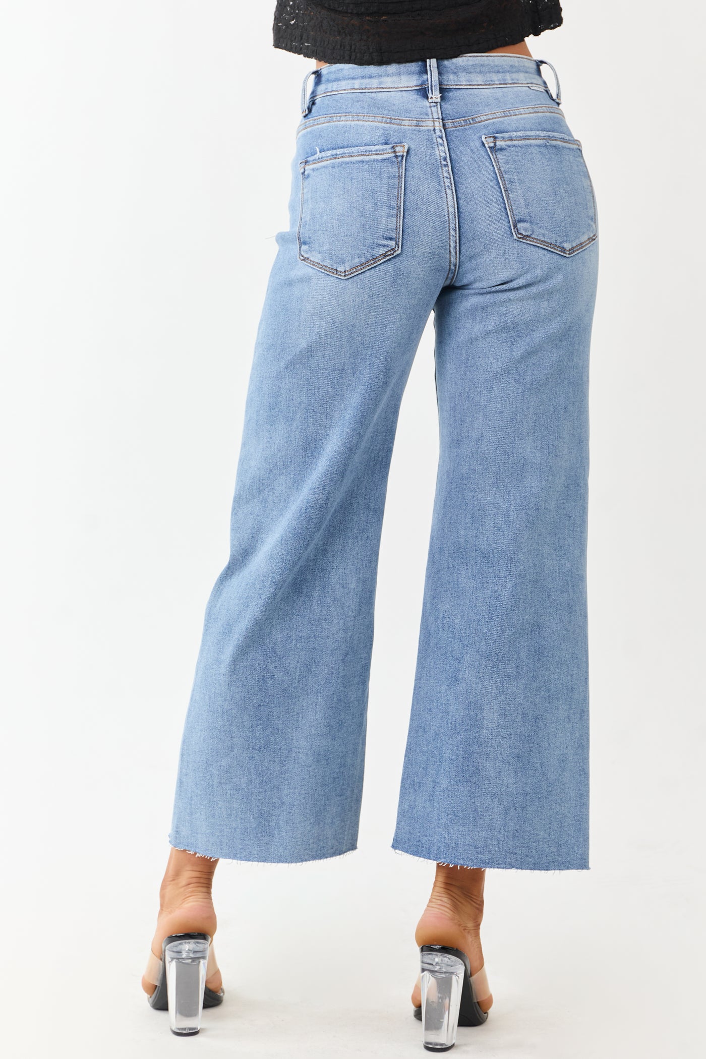 Risen Tummy Control Stretchy Wide Leg Crop Jeans