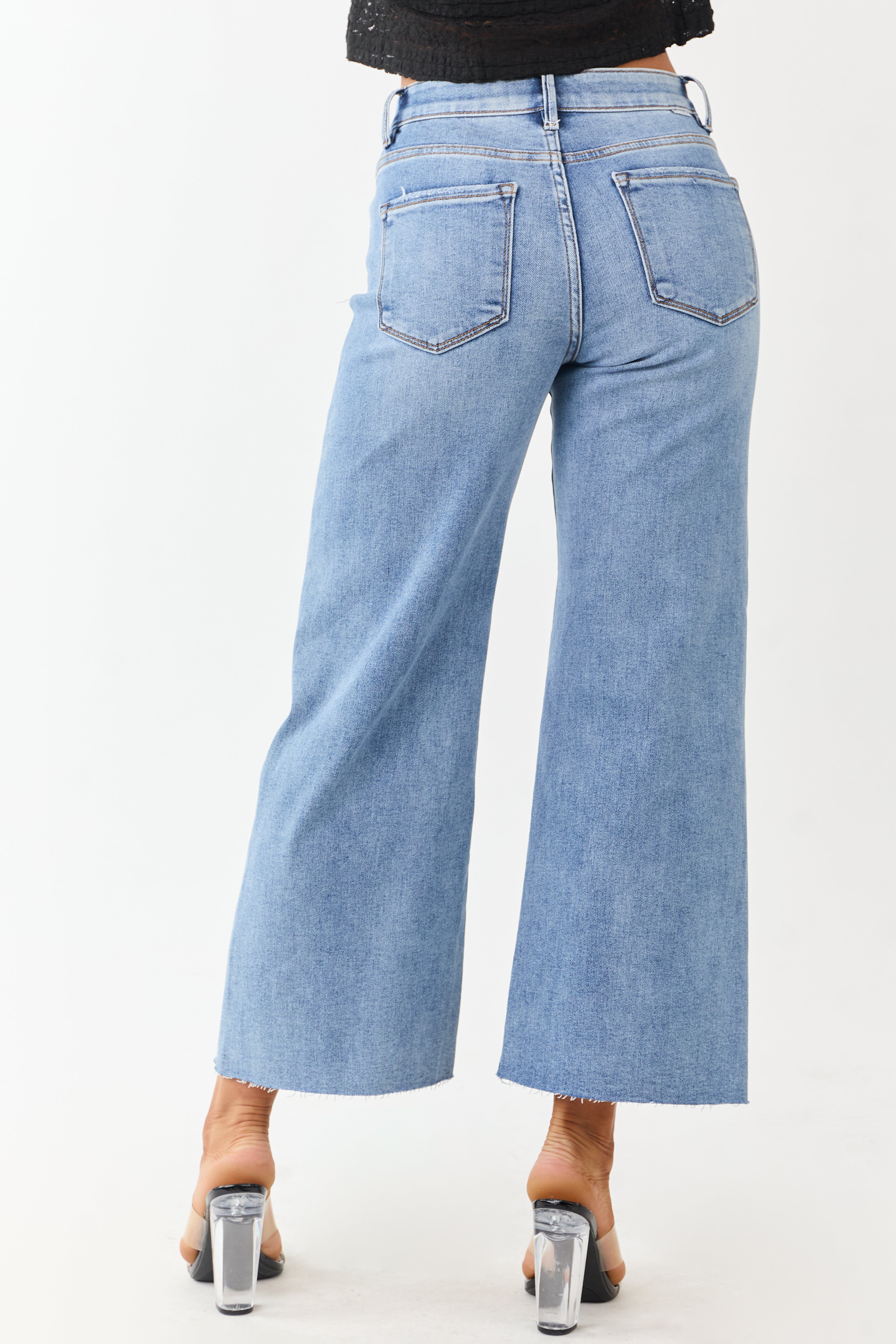 Risen Tummy Control Stretchy Wide Leg Crop Jeans
