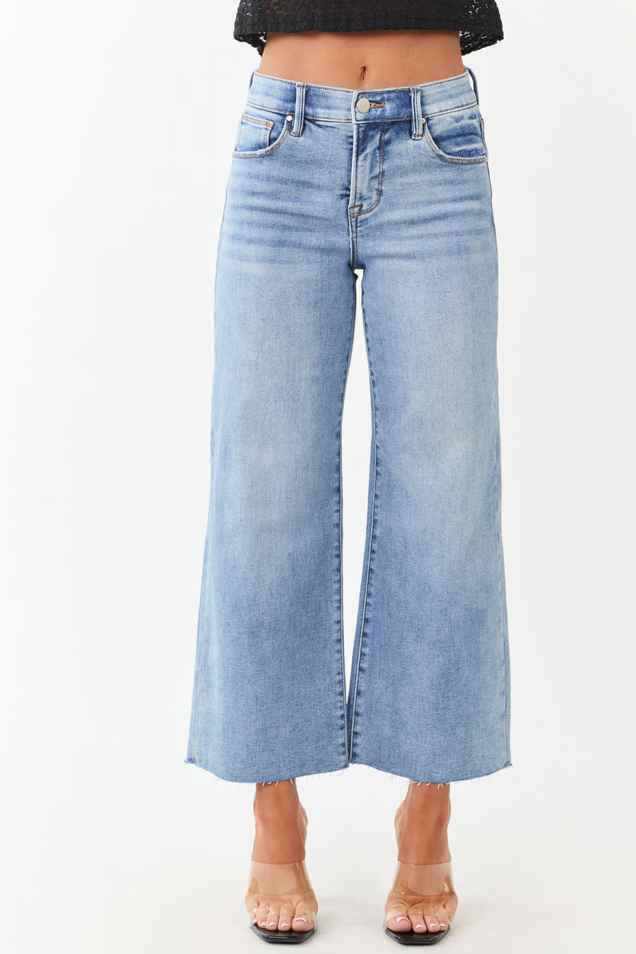 Risen Tummy Control Stretchy Wide Leg Crop Jeans